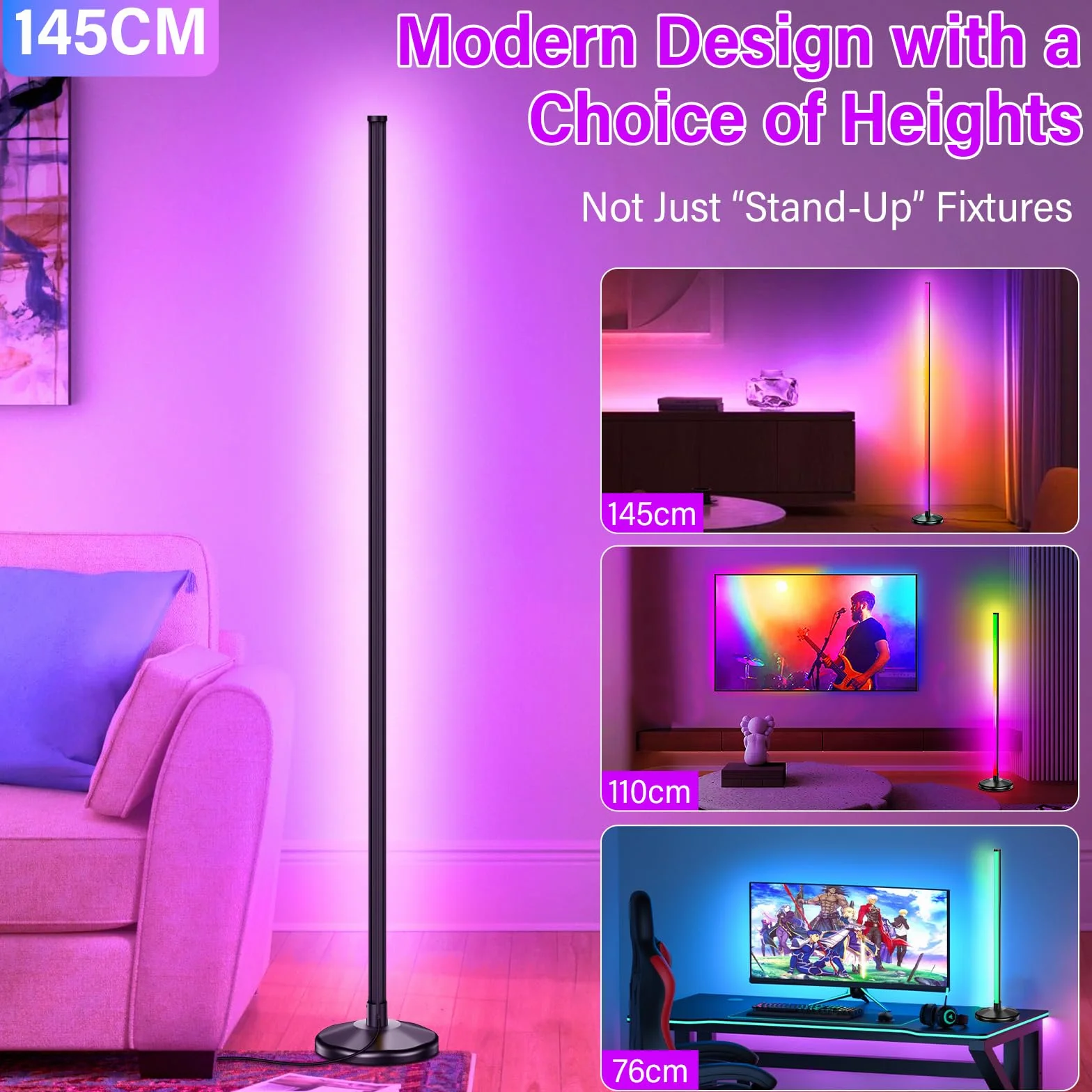 NIKYJM Lampada da Terra LED, 145cm Lampada RGB da Terra Piantana Lampada da Terra con Telecomando e Bluetooth APP, 16 Milioni Colori e 300 Modalità, Musica Sincronizzazione e Timer, DIY Modalità