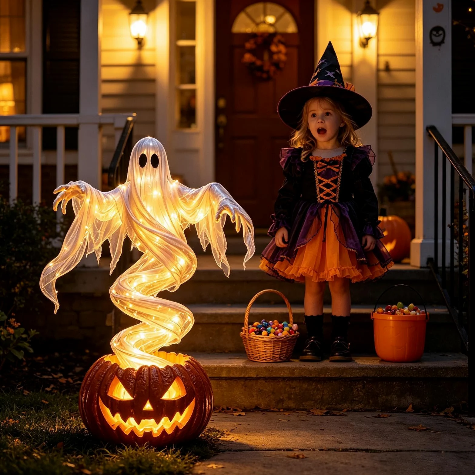 Decorazioni fantasma di Halloween vorticoso portico puntello con luce