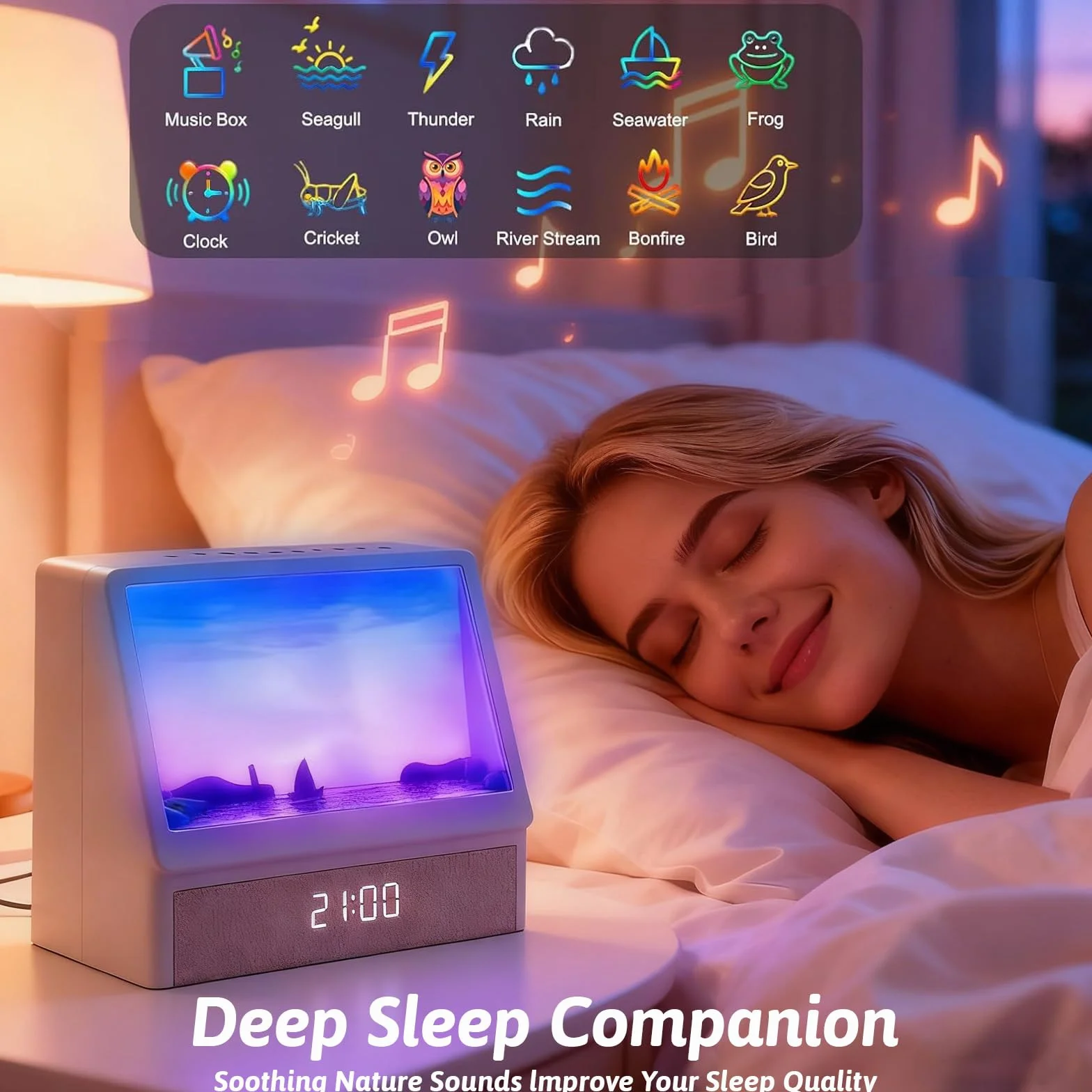 Gemmac Sveglia Simulazione D'alba con Luce suono naturale 12 Rumori Bianchi e Cassa Bluetooth Sveglia da Comodino Funzione Display l'alba per Camera da Letto, Risveglio Dolce e Luminoso per Adulti