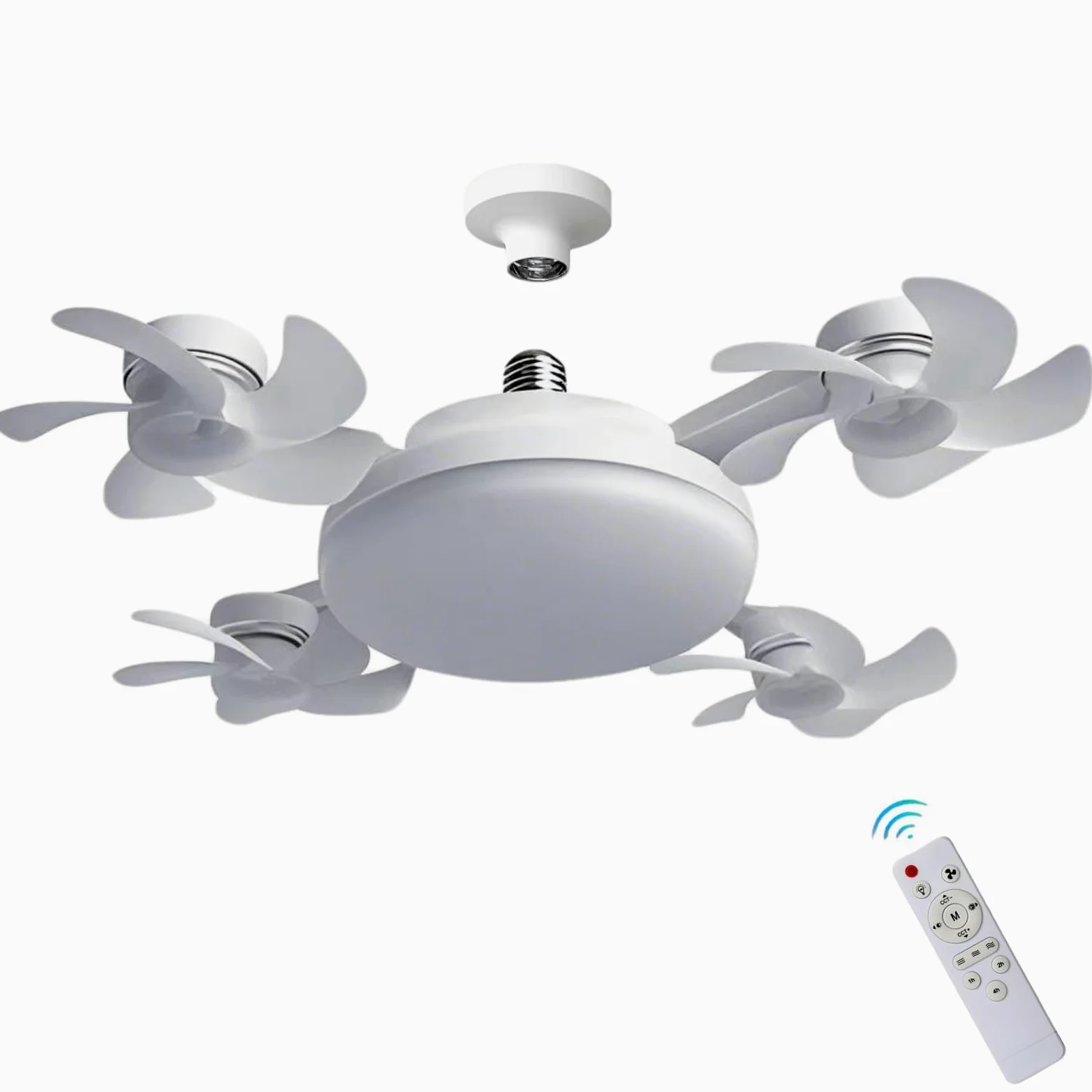 Ventilatore de Soffitto con Luce, Dimmerabile Regolabile Ceiling Fan Lampadina con ventilatore Plafoniera con Ventilatore Silenzioso Telecomando per Camera da Letto Interno Camera da Letto Ufficio