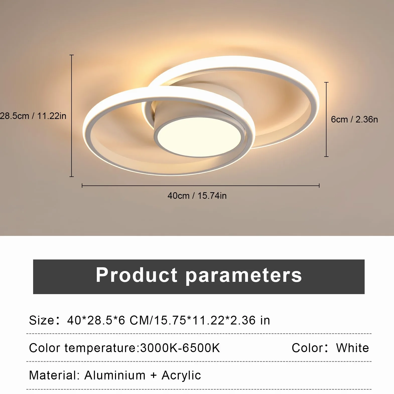 Plafoniera LED Soffitto Dimmerabile 3000K-6500K, 40W 4500LM Lampada da Soffitto Moderna con Telecomando, Lampadario Rotondo LED Bianco in Acrilico per Soggiorno, Camera da Letto, Ufficio