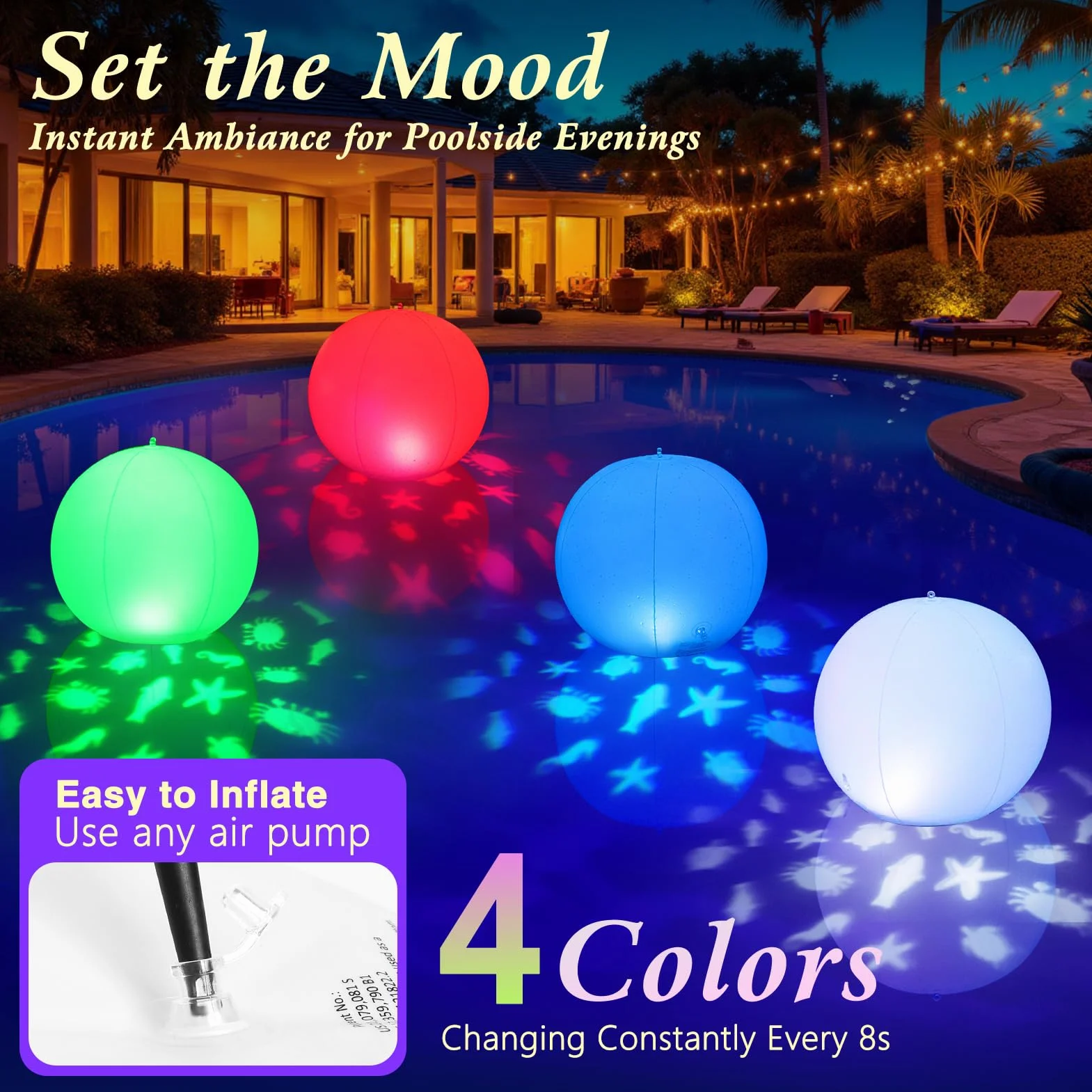 Luxfero Luci Galleggianti per Piscina a Solare,Palla Luminose per Piscina Gonfiabili,Luci Piscina Impermeabili IP68 per Laghetto,Delle Luci LED Piscina per Proiezione Animali da Giardino - 2 Pezzi