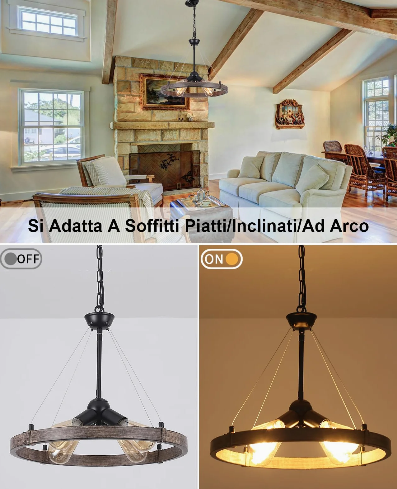 Industrial Lampadario A Forma Di Ruota Di Carro, 4 Luci Lampada A Sospensione Nera Lampadario Rustico Industriale Per Soggiorno Cucina Corridoio Camera Da Letto, Regolazione Dell'Altezza