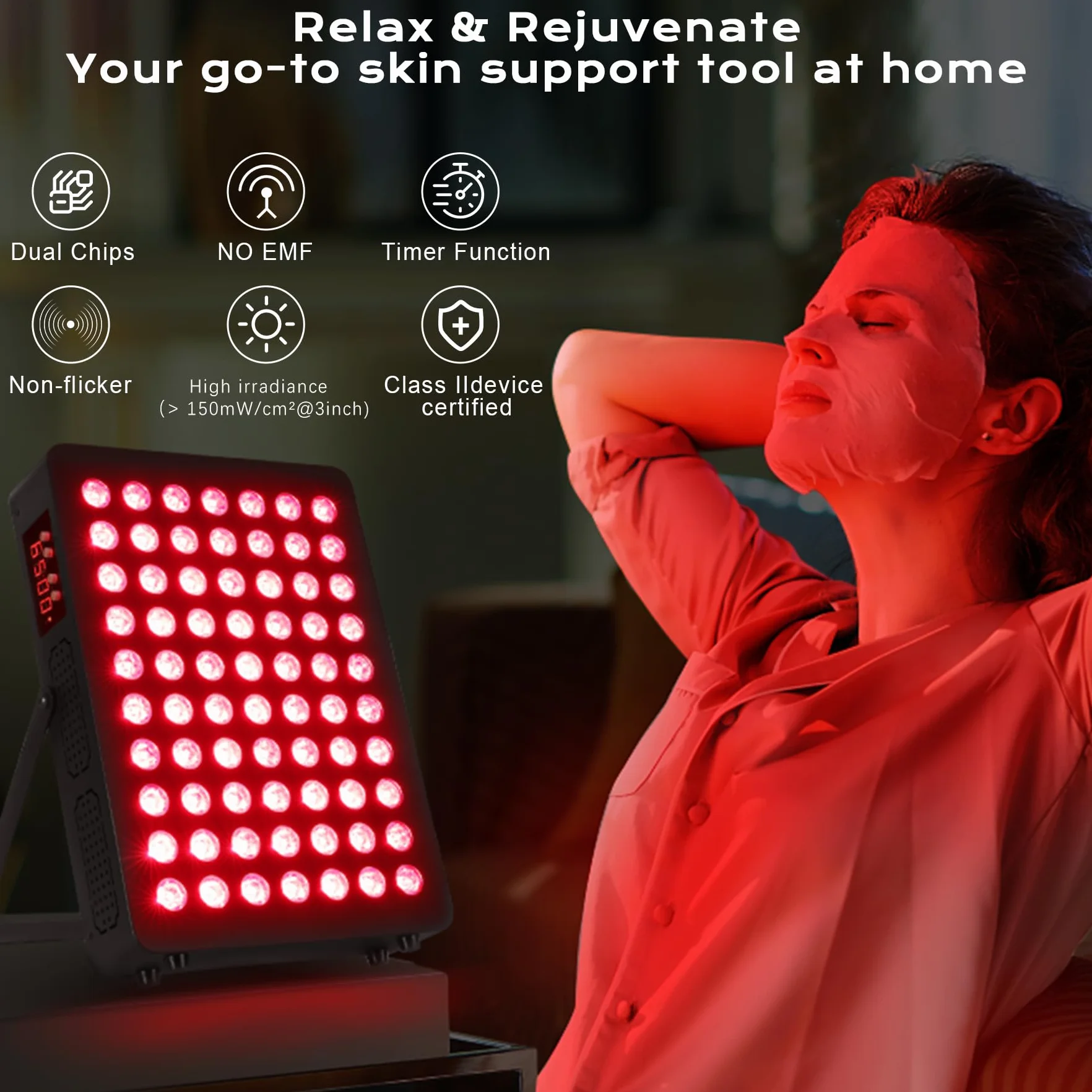 Red Light Therapy, Lampada Infrarossa 660nm & 850nm, Luce Rossa 120W Doppio Chip 70 LED, con Timer e Supporto Regolabile, Luce Rossa Terapia per Migliorare la Pelle, Alleviare il Dolore