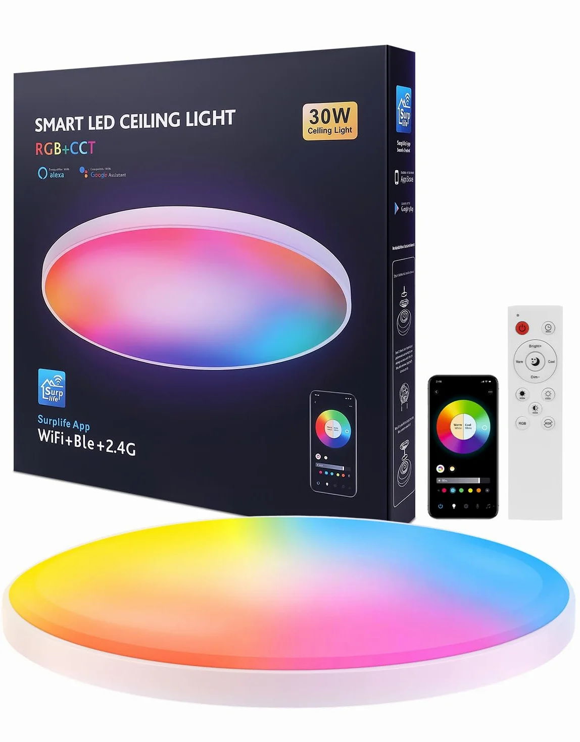 Plafoniera led soffitto lampadario camera da letto bambina 30W Lámpara empotrada de 16 millones de colores Funciona con dispositivos Matter Alexa Luce Soffitto Cameretta,Cucina,Soggiorno