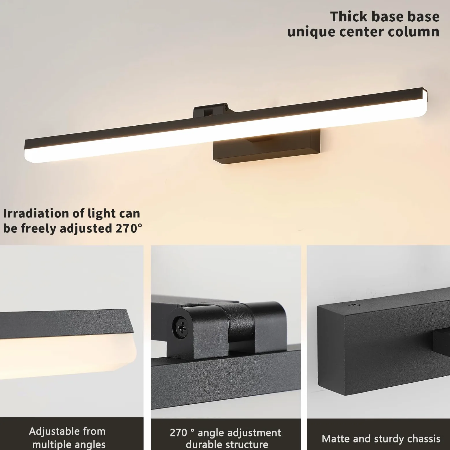 LED Lampada a Specchio 60cm, 18W IP44 Lampada a Specchio Bagno, Lampada da Lampada Da Parete Alluminio Bagno Lampada Da Parete Bagno, Bianco Naturale 4000K, Nero