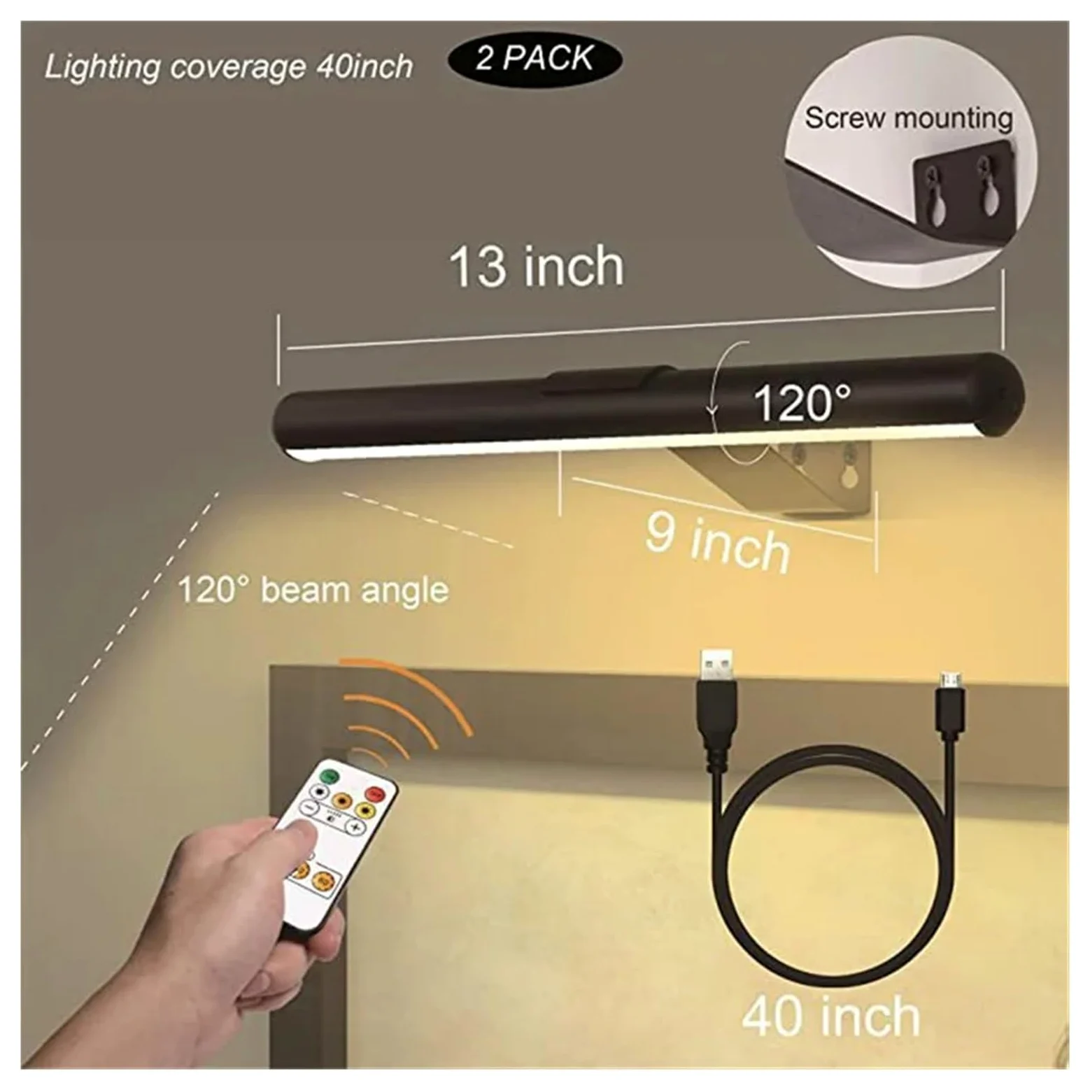Lampada da parete magnetica ricaricabile for l'illuminazione 'immagine o specchio del bagno a camera letto, lampada a LED dimmerabile con applique telecomandate,Uso duraturo