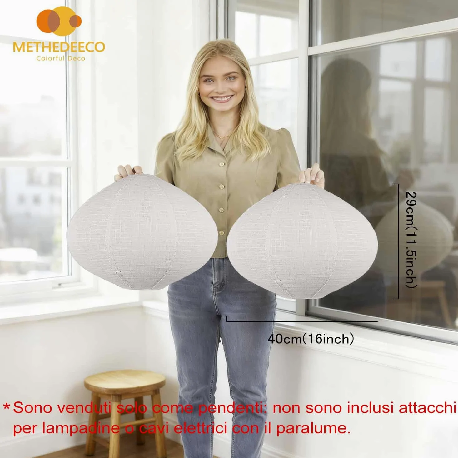 METHEDEECO Set 2 Paralumi a Sospensione in Lino 40 cm – Lampade in Tessuto Fatte a Mano, Design Minimalista per Soggiorno, Camera da Letto, Sala da Pranzo, Ufficio, Regalo Elegante