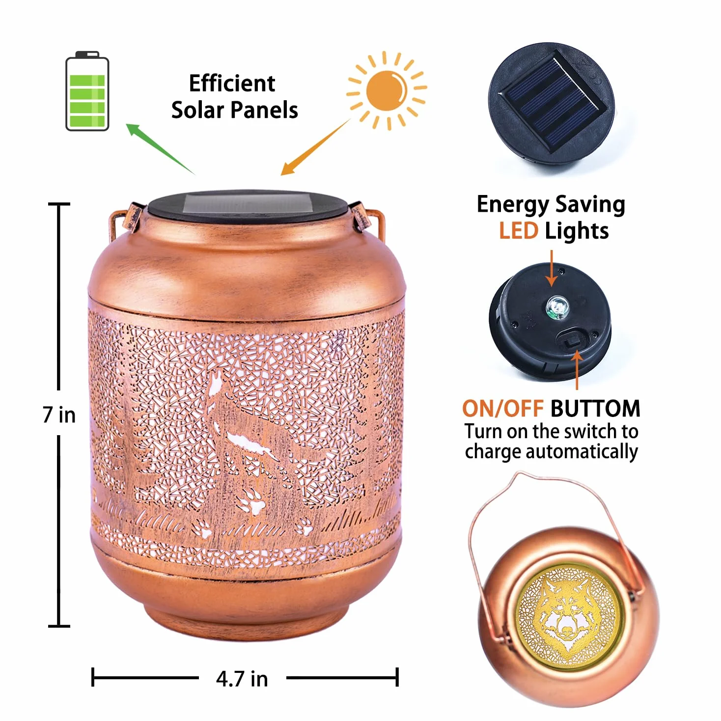 Lanterne solari a forma di lupo per esterni, impermeabili, da appendere, regalo per donne/uomini/amanti dei lupi, in metallo, decorative, a LED, per decorazione da giardino, patio, prato, sentiero,
