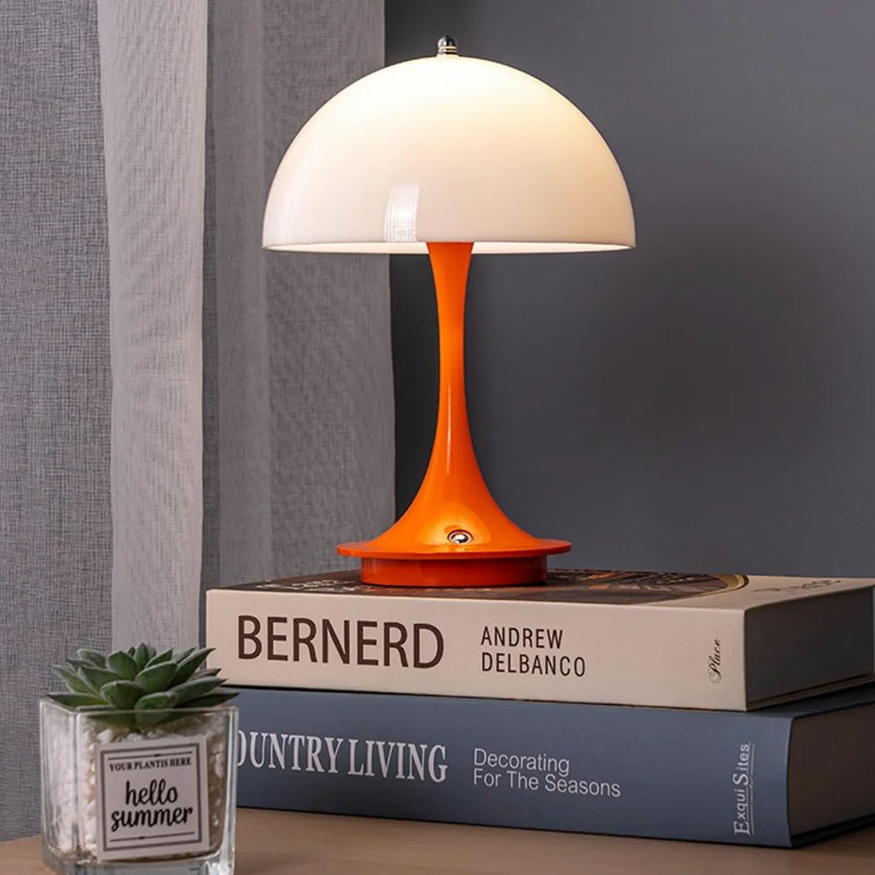 Lampada da tavolo a LED Senza fili Batteria Fungo Lampada da tavolo con Touch Dimmerabile Lampada da comodino Ricaricabile USB Lampada a fungo Moderna 3000K-6000K Luce da Scrivania a LED,Arancia