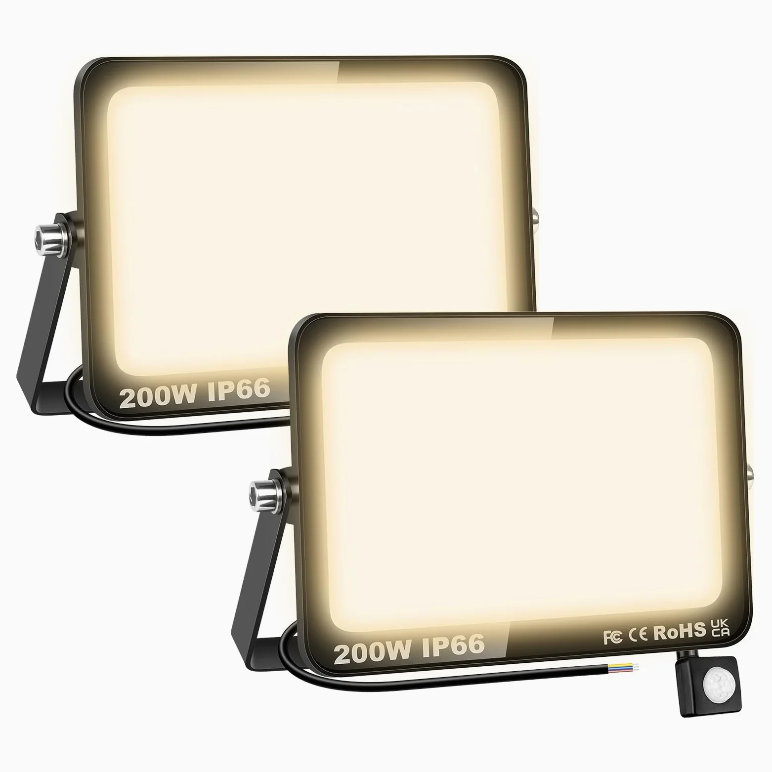 SKYWORLD 2 x Fari Led da Esterno con Sensore di Movimento, 200W 20000LM | Proiettori Faretto Led da Esterno, Luci di Sicurezza Faro per Giardino Garage Patio Terrazza Cortile, 3000K Bianco Caldo