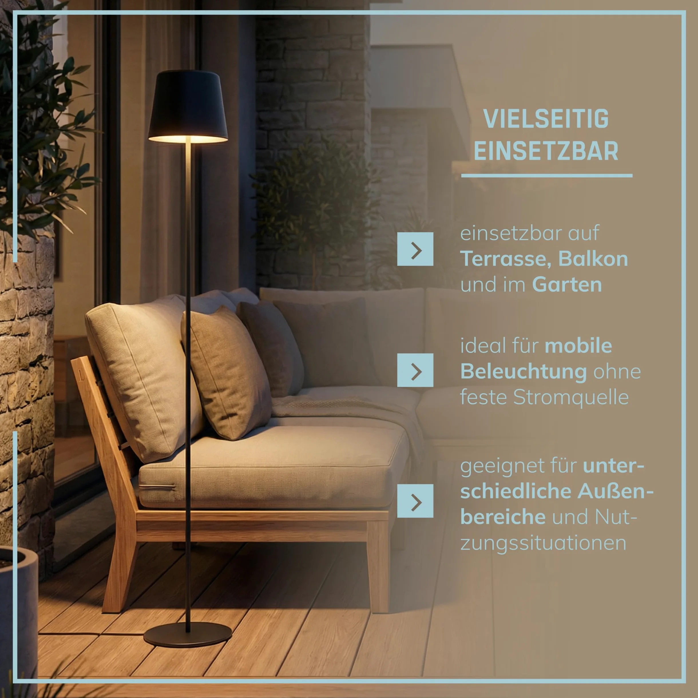 Lightbox Lampada da terra a LED interni ed esterni | 129 cm di altezza, Ø 18 cm | lampada da terra nera per esterni con touch dimmer a 3 livelli | mobile/wireless/portatile | ricaricabile