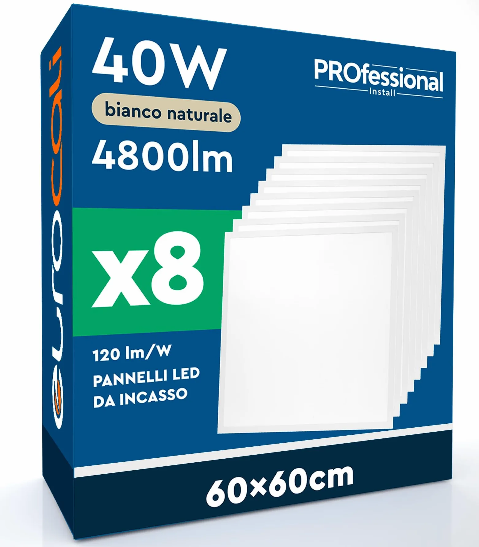 8 Pannelli LED 60x60 40W Quadrati da Incasso 4800 Lumen - Luce Naturale 4000K - Plafoniera da Ufficio Alta Luminosità 120 lm/W Lampada da Soffitto per Controsoffitti Modulari
