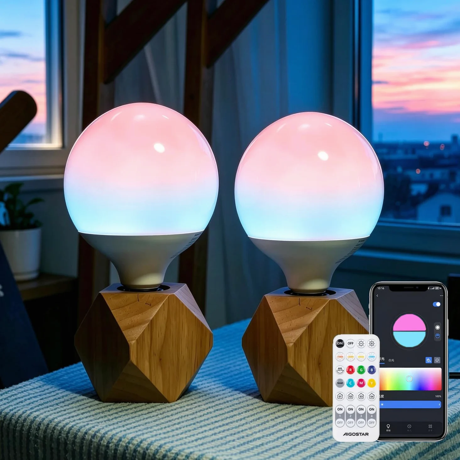 Aigostar 18W 1800LM Lampadina Intelligente E27 G120 Lampadina LED Compatibile con Alexa/Sfumatura di Colore a Strati Superiore e Inferiore/Lampadine Smart RGB+6500K Pack da 2