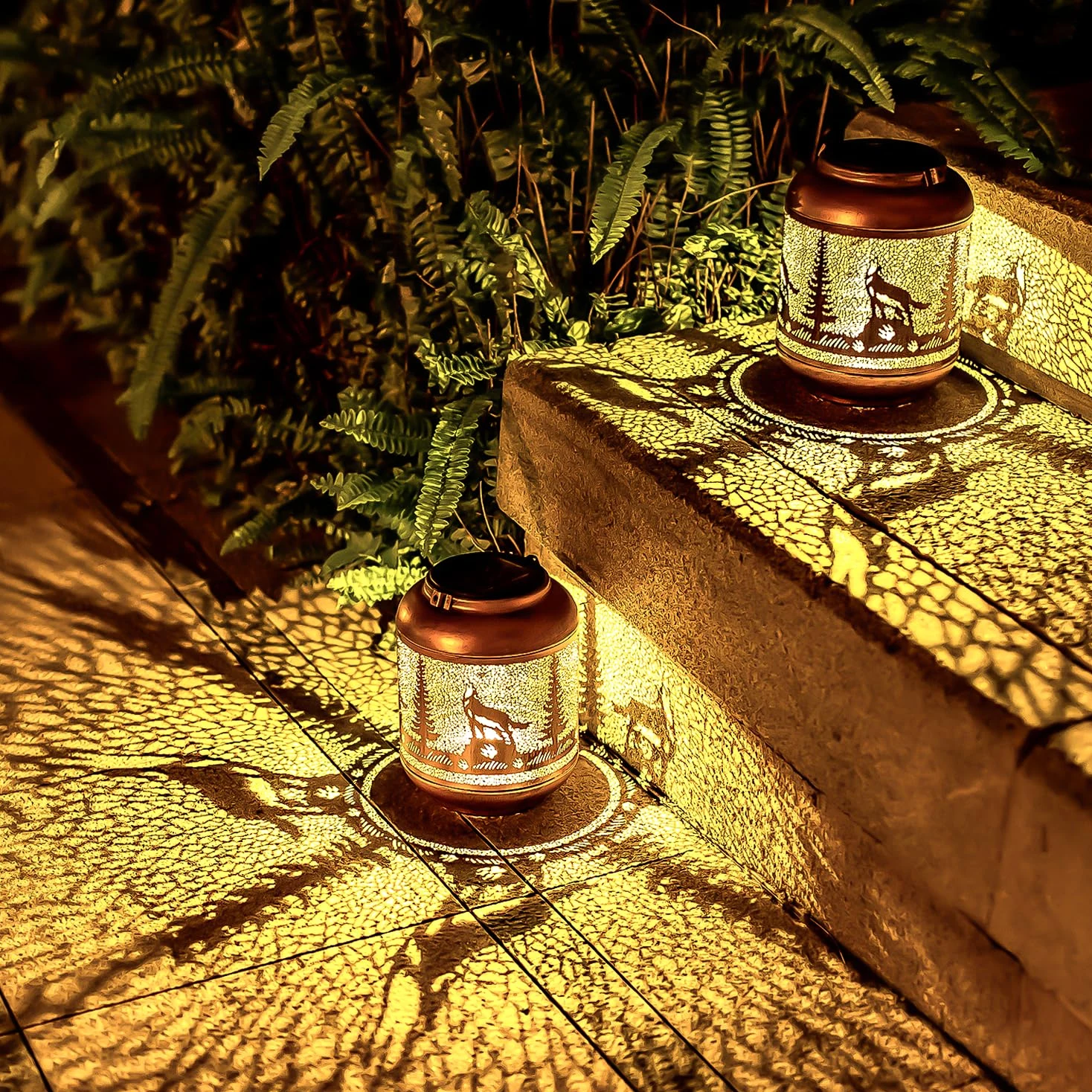 Lanterne solari a forma di lupo per esterni, impermeabili, da appendere, regalo per donne/uomini/amanti dei lupi, in metallo, decorative, a LED, per decorazione da giardino, patio, prato, sentiero,