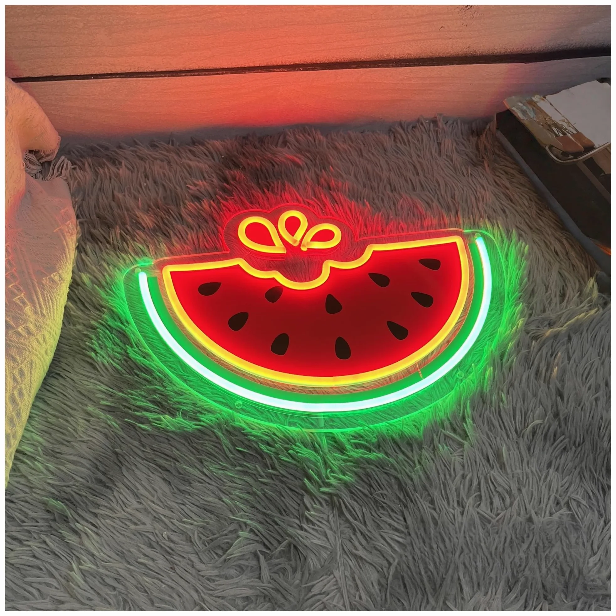 Insegna al Neon Insegna Al Neon Con Anguria, Luce A Stampa UV, Adatta Per Bar Di Frutta E Succhi, Decorazione Da Parete 32cmx45cm