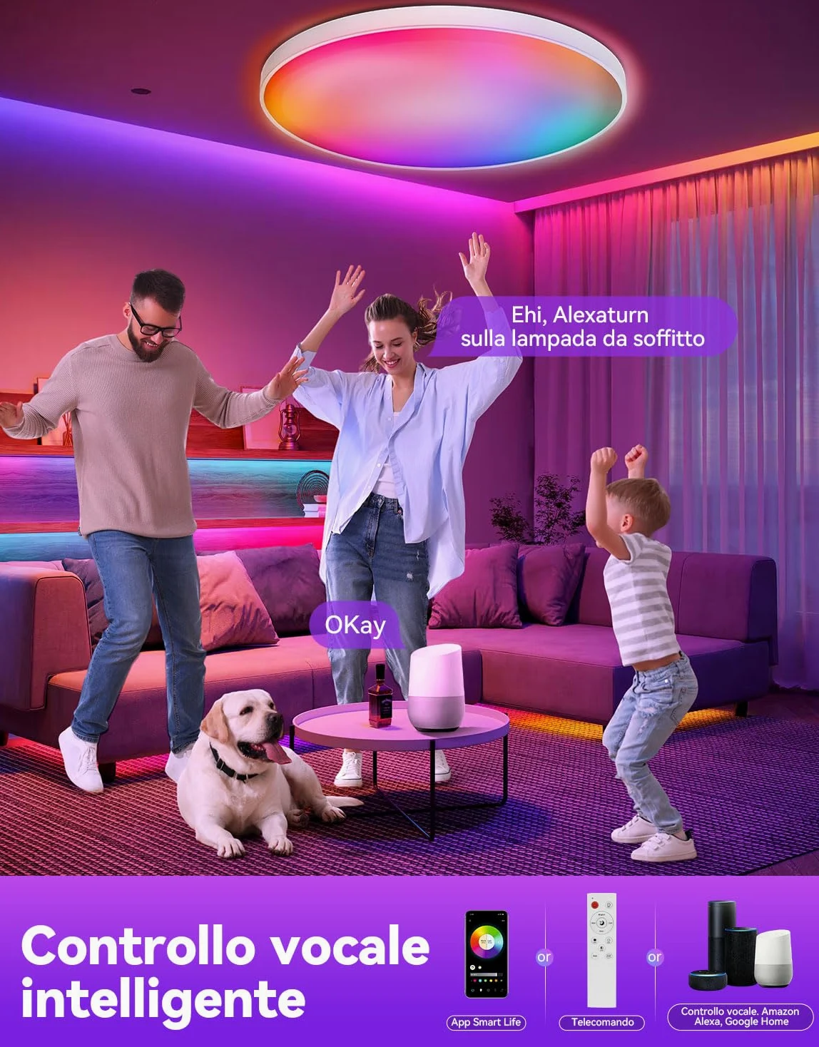 Plafoniera led soffitto lampadario camera da letto bambina 30W Lámpara empotrada de 16 millones de colores Funciona con dispositivos Matter Alexa Luce Soffitto Cameretta,Cucina,Soggiorno