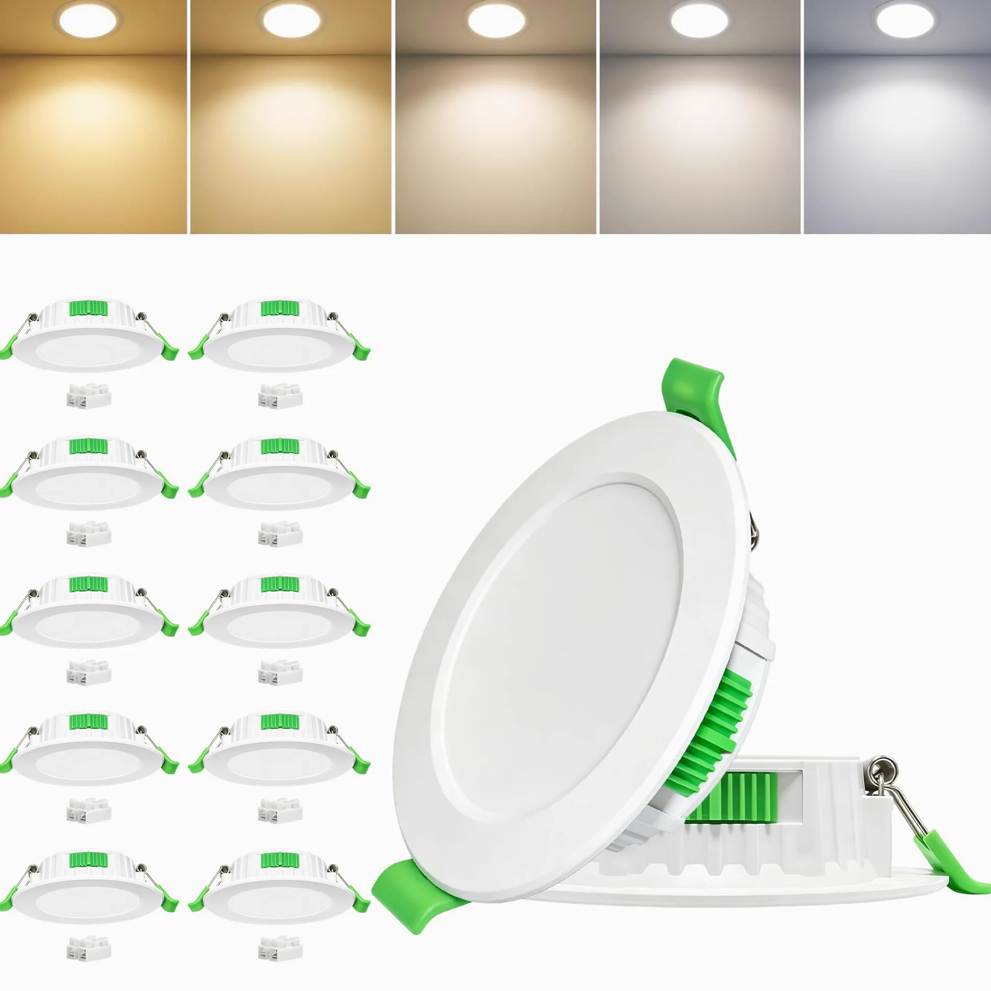 Faretti LED da Incasso Cartongesso 230V 5CCT 5W Ø68-75mm Set 10 | IP44 Ultra Slim 25mm, 5CCT Luce Calda-Neutra-Fredda, Faretti LED Soffitto per Bagno Cucina Soggiorno, Bianco