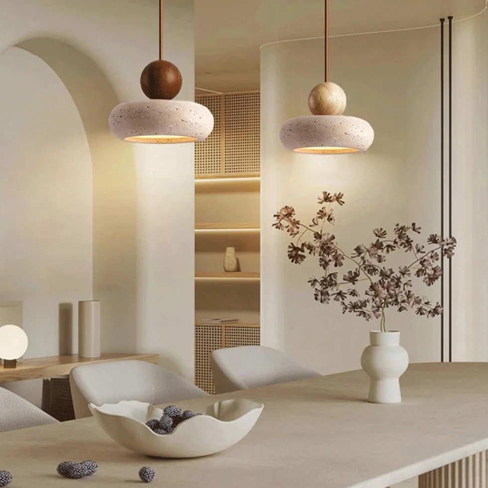 Piccola Lampada a Sospensione in travertino Giallo, lampadario a Sospensione sul Comodino in Stile Wabi-Sabi, plafoniere a LED Vintage per Sala da Pranzo, Bar, Cucina, 3000K - Luci Calde