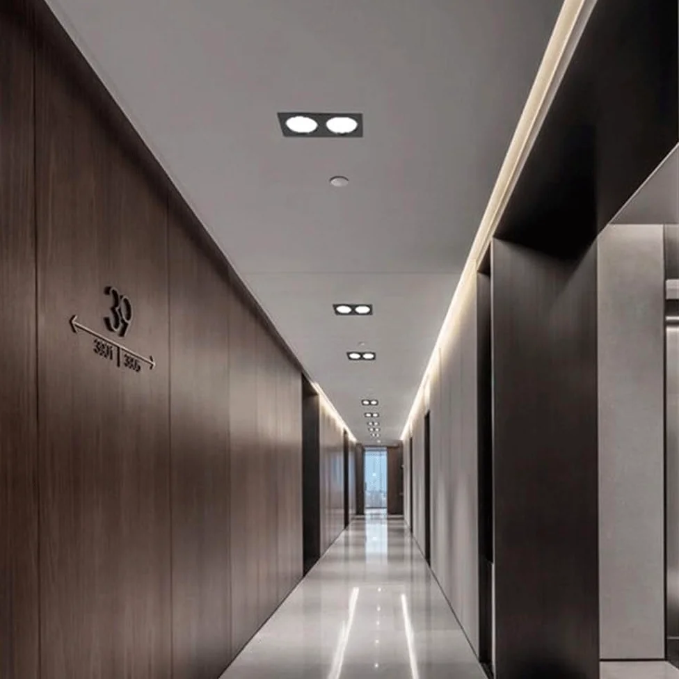 Generico Faretto da incasso a soffitto a LED a doppia testa con griglia quadrata for lampada spot da incasso for corridoio del centro commerciale(Black(18W),White light)