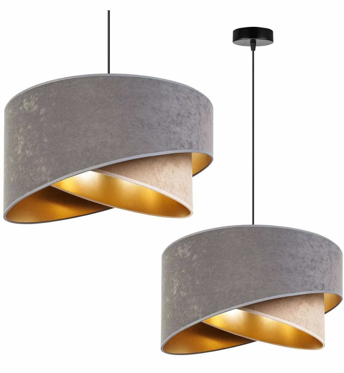 Light-Home Milano Lampadario a Sospensione - Lampadario Industriale per Soggiorno Camera da Letto e Cucina - Lampade a Sospensione in Metallo e con Paralume di Velluto - E27 - Beige e Grigio