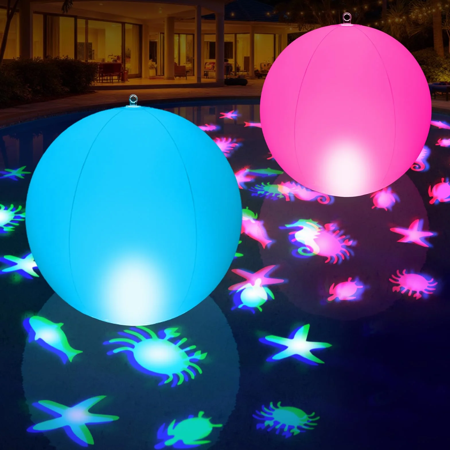 Luxfero Luci Galleggianti per Piscina a Solare,Palla Luminose per Piscina Gonfiabili,Luci Piscina Impermeabili IP68 per Laghetto,Delle Luci LED Piscina per Proiezione Animali da Giardino - 2 Pezzi