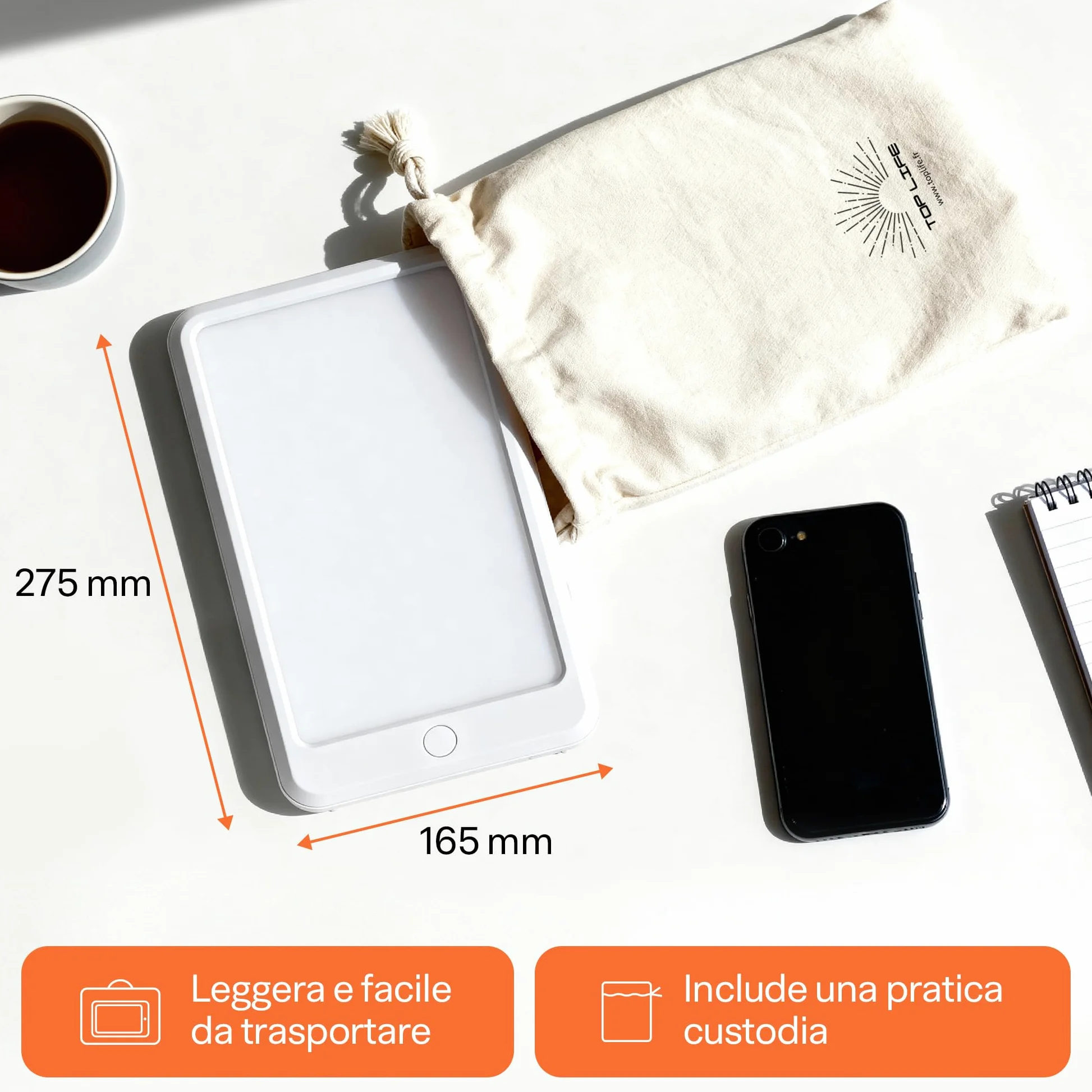 Top Life Lampada per Terapia della Luce 15000 lux - Dispositivo Potente per il Buon Umore - Regolabile a 3 Intensità (6 000, 10 000, 15 000)