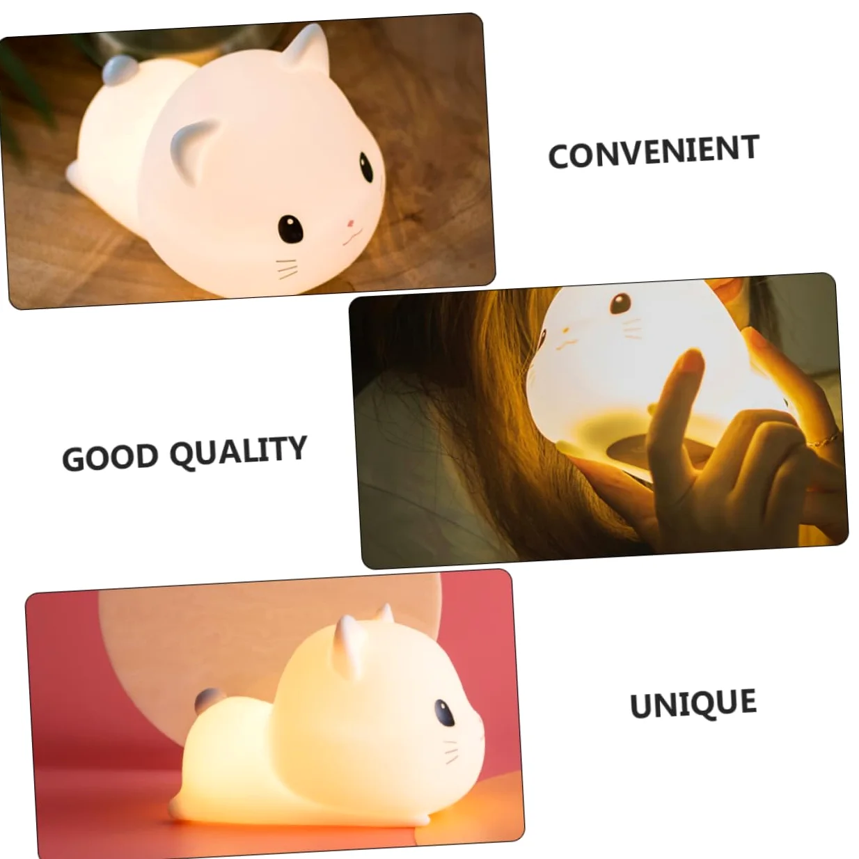 OSALADI Lampada da Notte Gatto in Silicone Usb, Luce per Camera Bianca