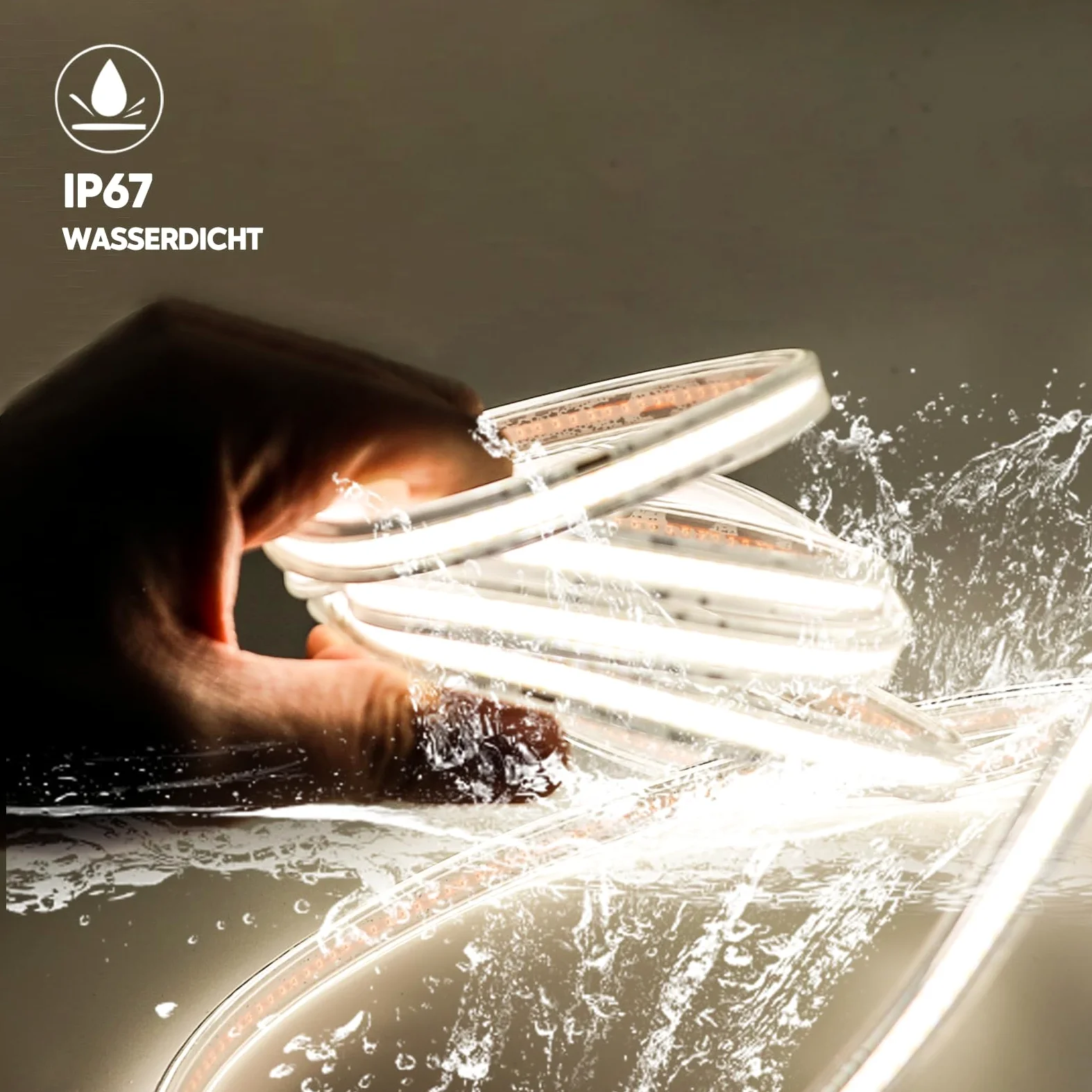 pcning 2M Striscia LED COB 4000K Bianco IP67 Waterproof da Interno Esterno, 2 Metro Luce Naturale Strip Light con Spina (Bianco, 2M)