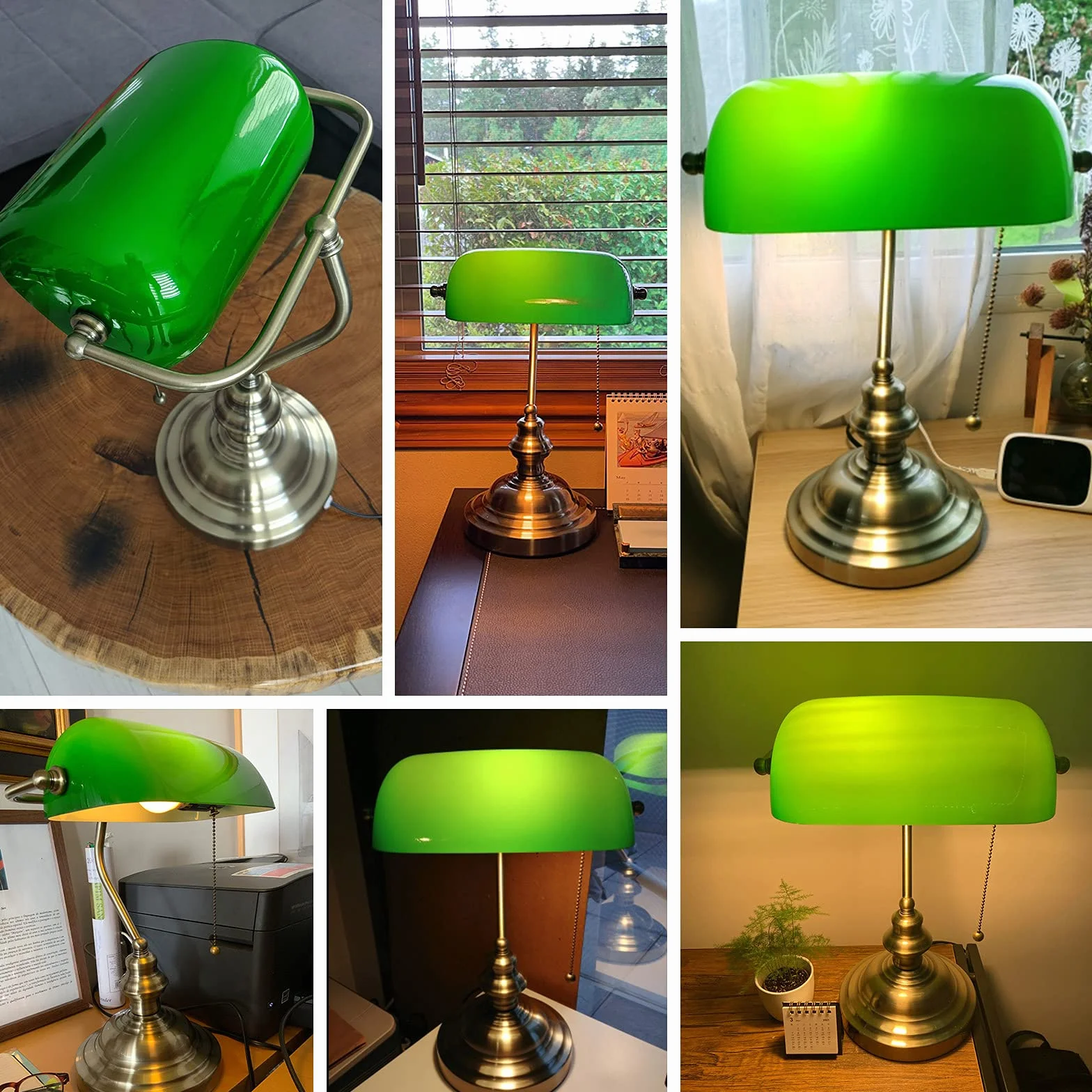 FIRIVER Lampada da scrivania verde da banco con paralume in vetro, design classico, attacco E27, stile retrò, adatta per camera da letto, studio, biblioteca e atelier