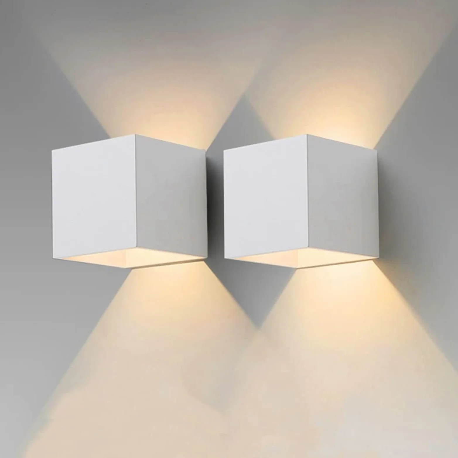 2 Pezzi LED Applique da Parete Moderno, 12W 3000K Luce Calda, Interno/Esterno MOKEKA IP65 Impermeabile, Alluminio Quadrata Con Angolo del Fascio Regolabile (Luce Calda-3000K)