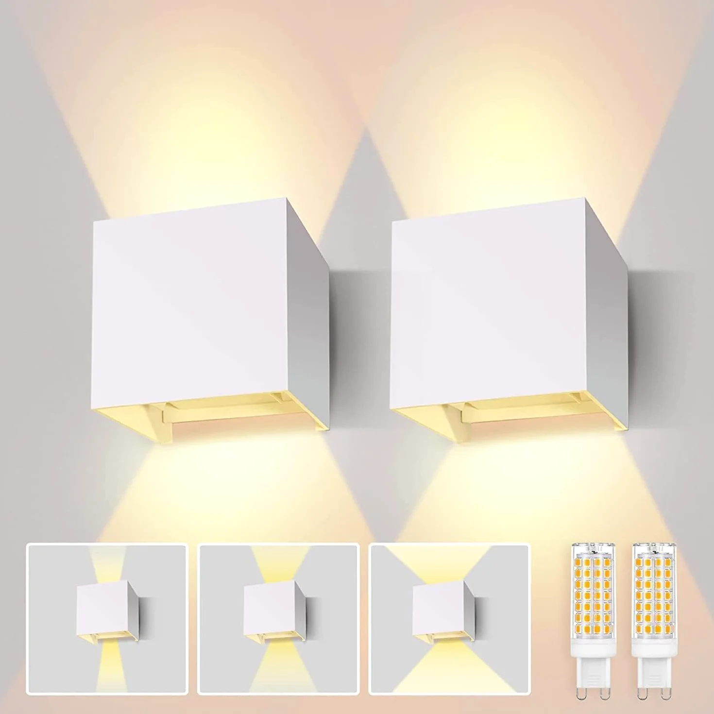 Lureshine Applique da Parete Interno G9 LED Lamp Angolo del Fascio Regolabile Lampada Alluminio Bianco Caldo 3000k Aplique LED da Parete Interni Adatto per Interni/Esternicamera (Bianco 2 Pezzi)