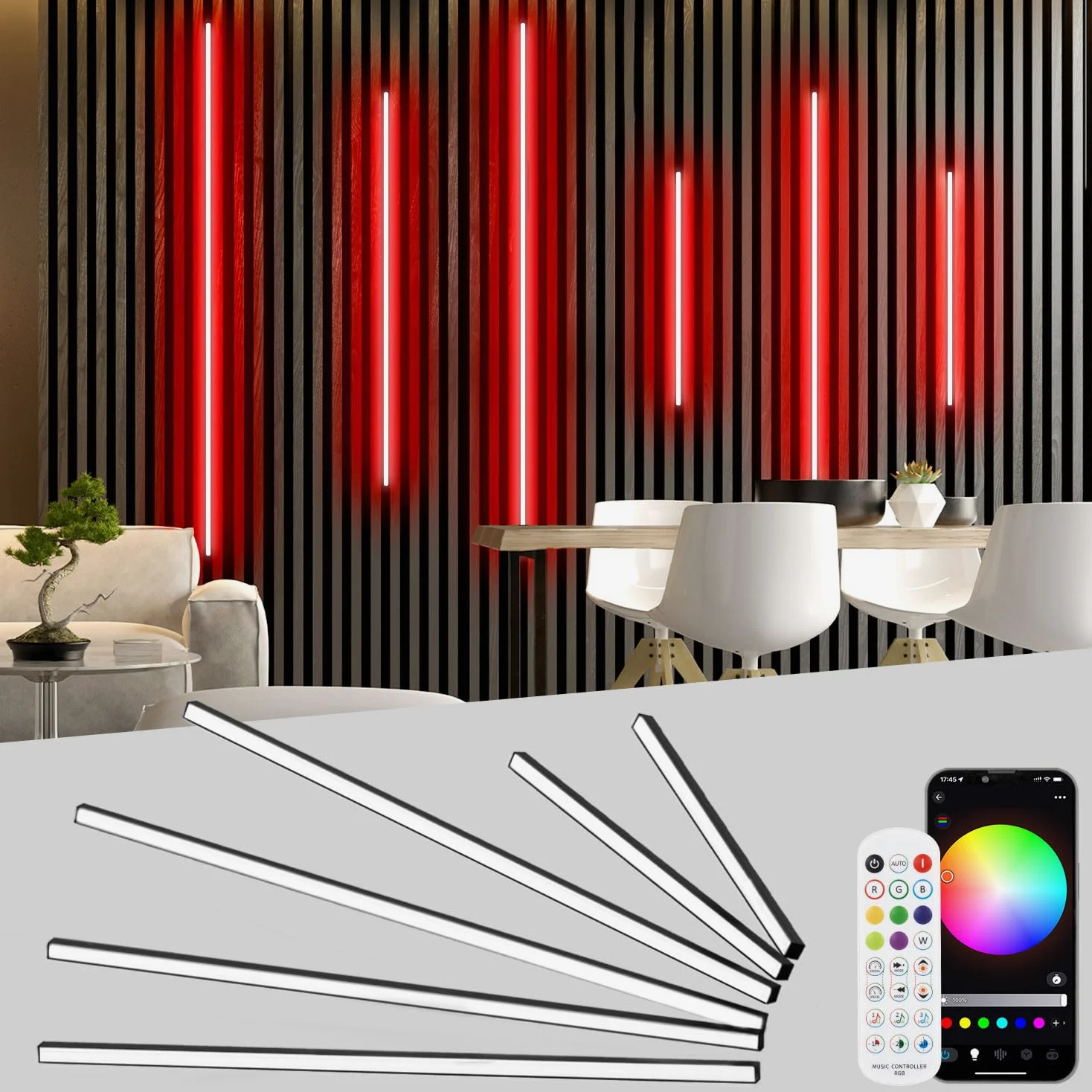 LICHASER 6 Nero Incasso LED Striscia per Pannelli Fonoassorbenti, WiFi Profilo Alluminio per Strisce LED Compatibile con Alexa, Bianca Calda Autoadesiva per Pannelli Acustici (2*32+2*40+2*60 cm)