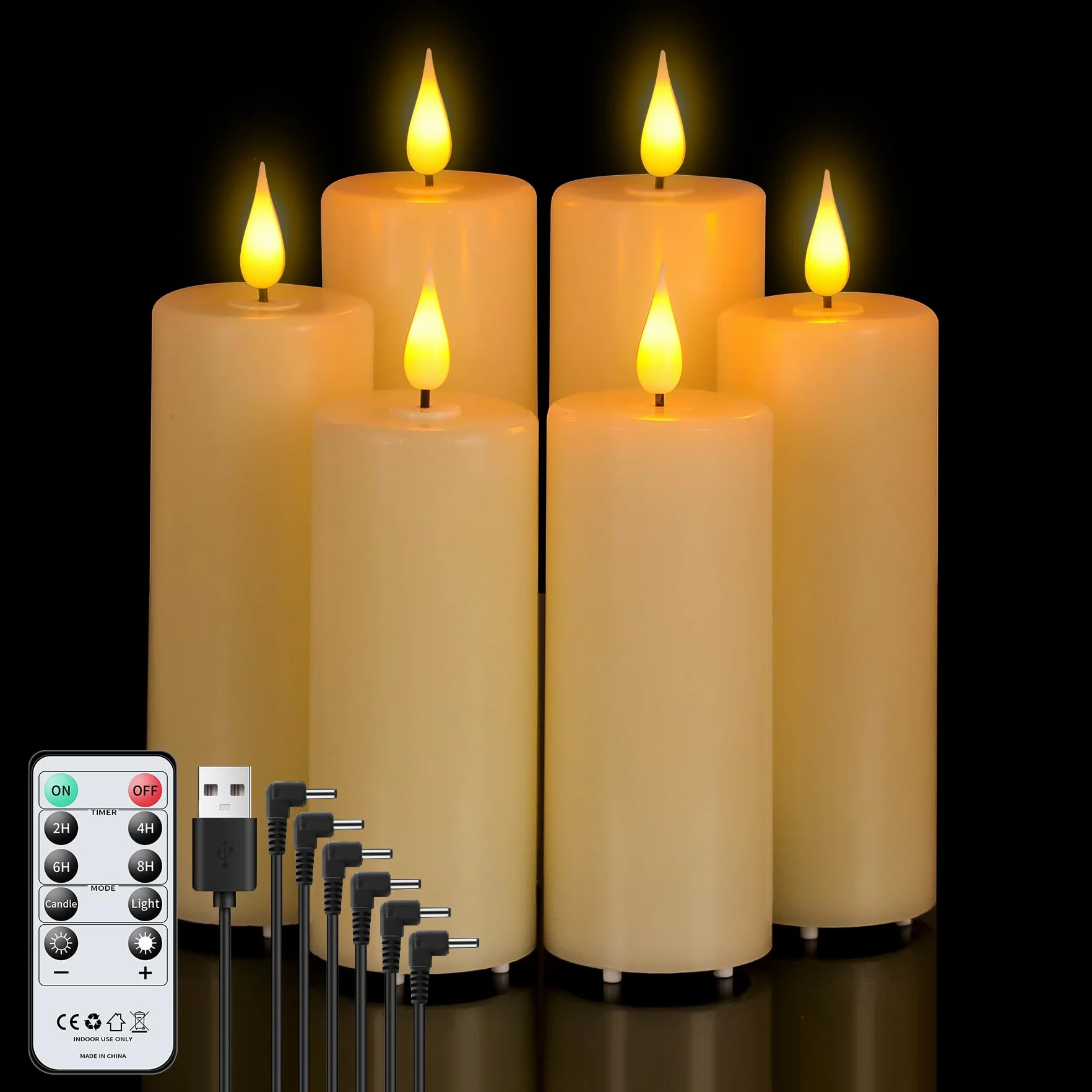 Forever Speed Candele LED Ricaricabili 6 Pezzi con Telecomando (12cm/14cm/16cm) Dimmerabile Candele Senza Fiamma con Cavo USB Flameless Candele per Decorazione per Feste, Matrimonio