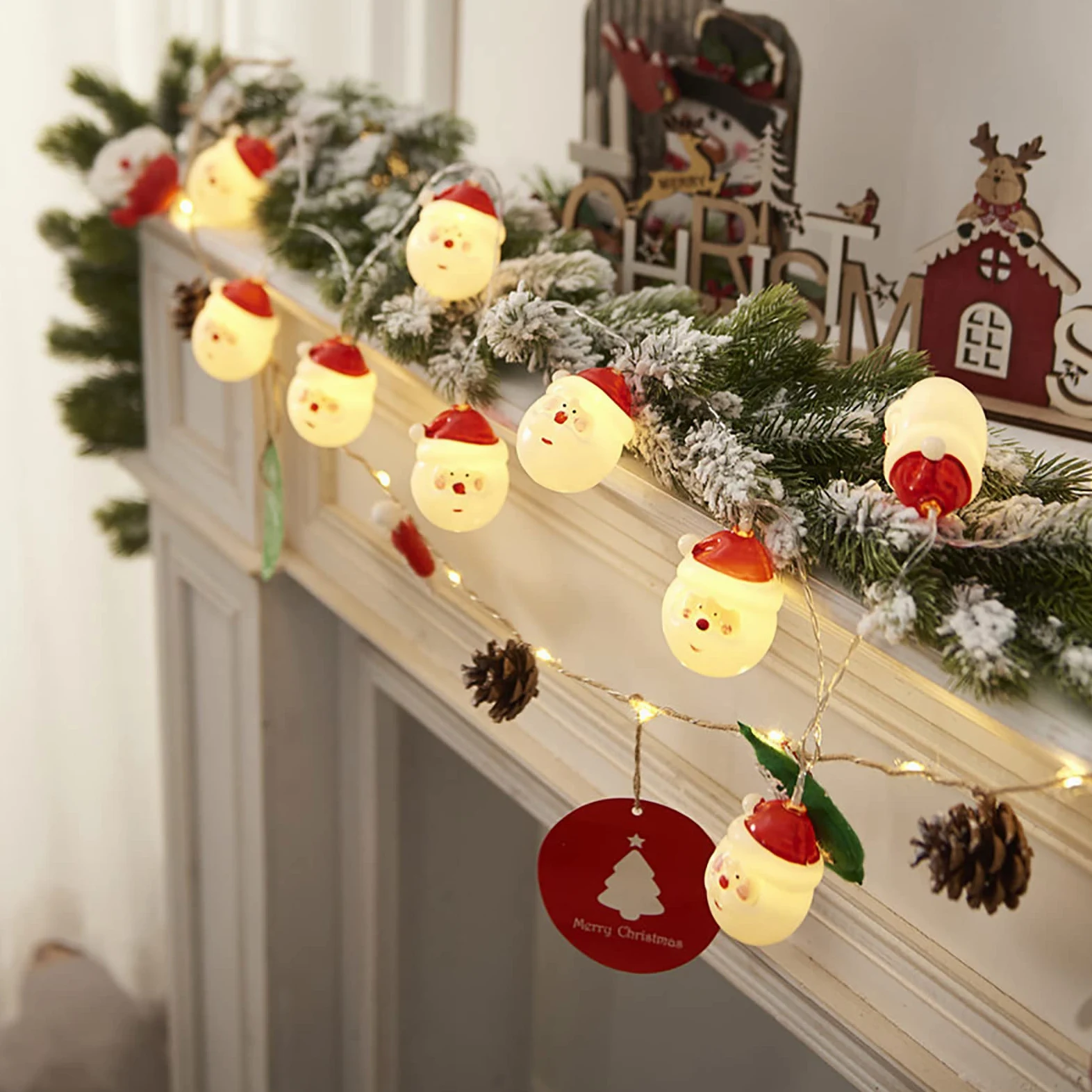 Stringa di luci Natalizie, luci Stringa Impermeabili per Decorazioni Natalizie Festa sull'albero, luci Stringa di Babbo Natale, Lucine Bianche Calde a 20 LED (Batteria)