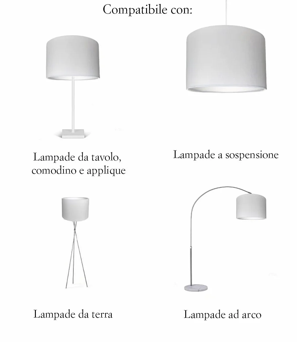 Paralume Moderno Elegante prodotto a Mano in Italia con Cotone di qualità | 8 colori | per Lampada da Tavolo, da Terra, ad Arco e a Sospensione | attacco E14 e E27 (Bianco, Diametro 20cm)
