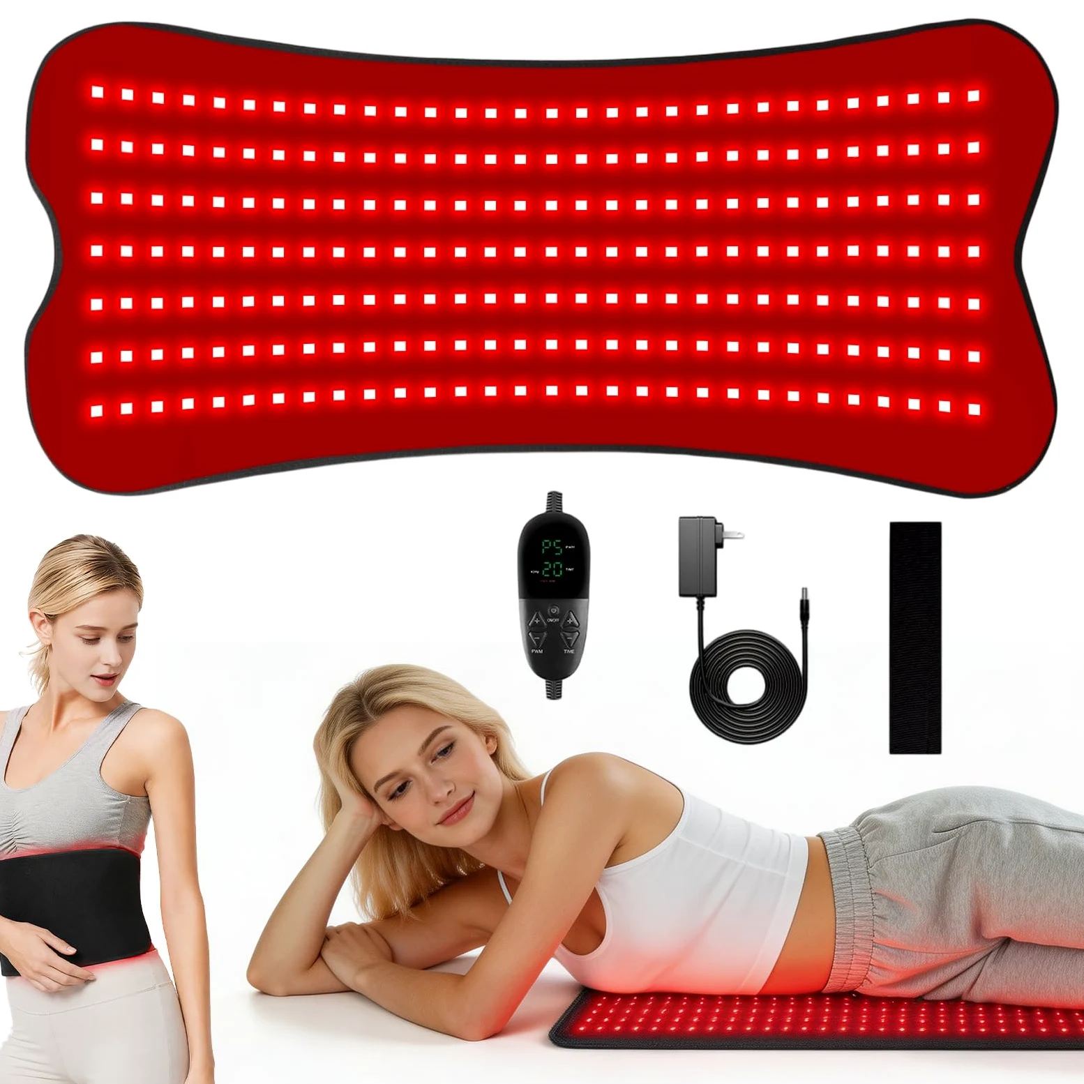Tappetino a infrarossi con 210 LED, 660 nm e 850 nm Red Light Therapy per il corpo, terapia della luce rossa con 5 livelli di luminosità e 5 impostazioni di tempo per gambe, schiena, vita, scuola, 80