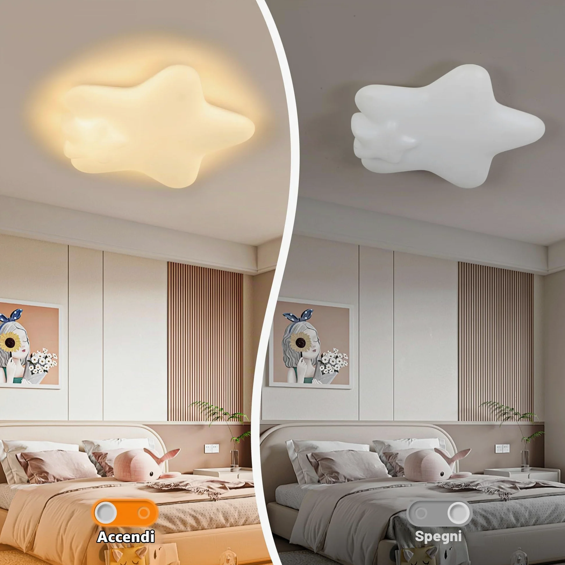 Lampadario Cameretta Bambini 48CM, Lampadario LED Dimmerabile | Plafoniera LED Soffitto Dimmerabile 3000K-6000K per Camera da Letto,Soggiorno,Salone,Camera dei Bambini,50W con Telecomando