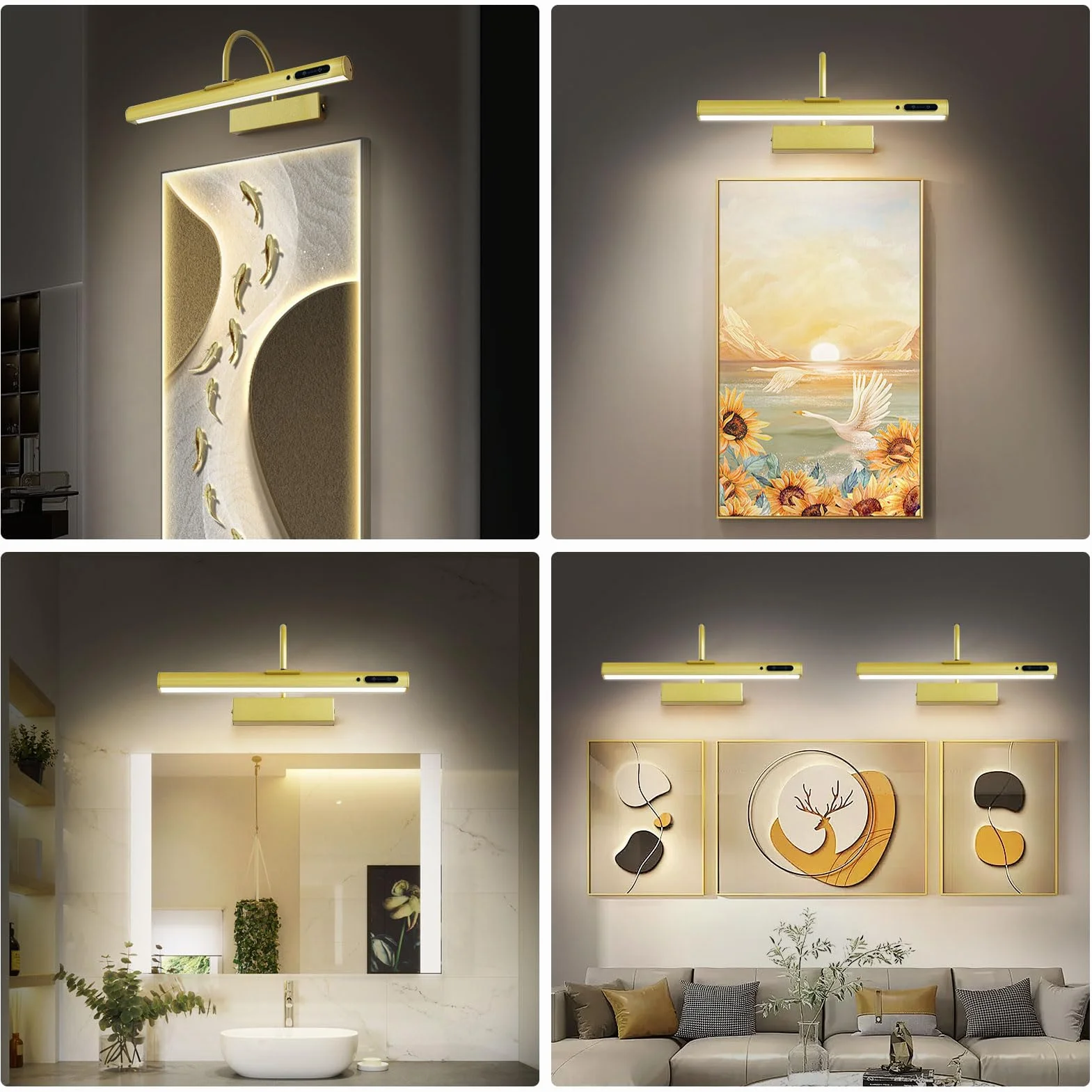 HARPER LIVING Lampada da parete ricaricabile senza fili per quadri, lampada da parete a batteria con telecomando, regolabile a 180° applique a LED per quadri, freccette, gallerie d'arte - Oro