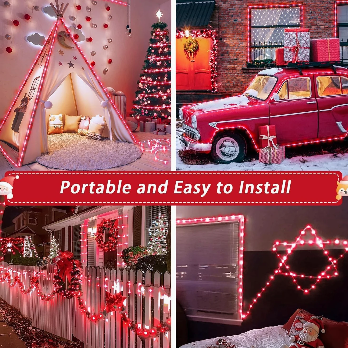 Corda String Lights, Impermeabile 8 Modalità/Batteria Luci di Natale, String Lights Outdoor Indoor per Trampolino Campeggio Canopy Tenda Deck Decor (Rosso, 32M/105ft 300LED)