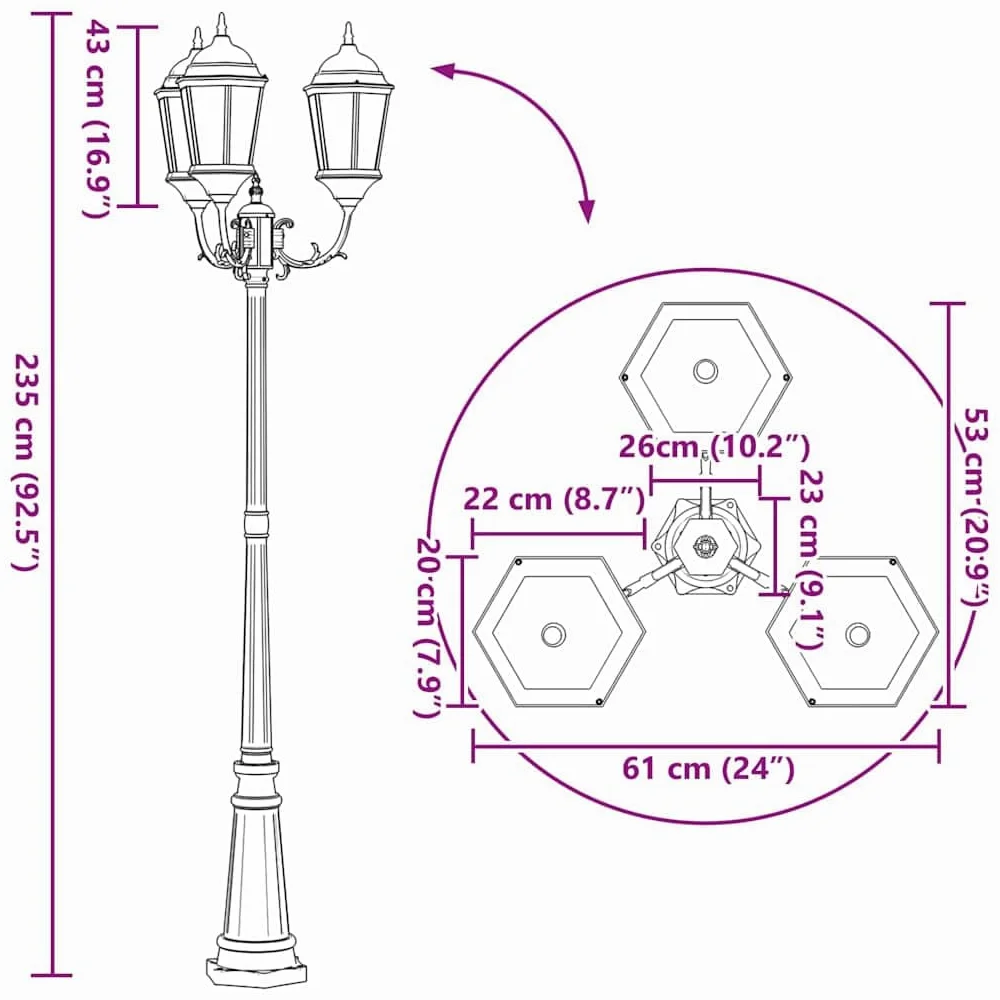vidaXL Luce da Giardino Bronzo 61 x 53 x 235 cm Alluminio e Vetro, Lampioni in Alluminio per Giardini e terrazzi, luci robuste per vialetti, Decorazioni Outdoor