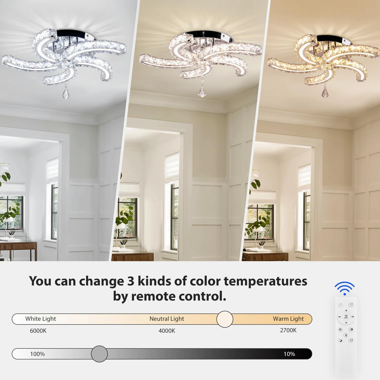 19,7” Lampadari di cristallo dimmerabili Moderna plafoniera di cristallo Acrilico 5 bracci Led Lampada da soffitto a incasso per sala da pranzo Soggiorno Camera da letto corridoio