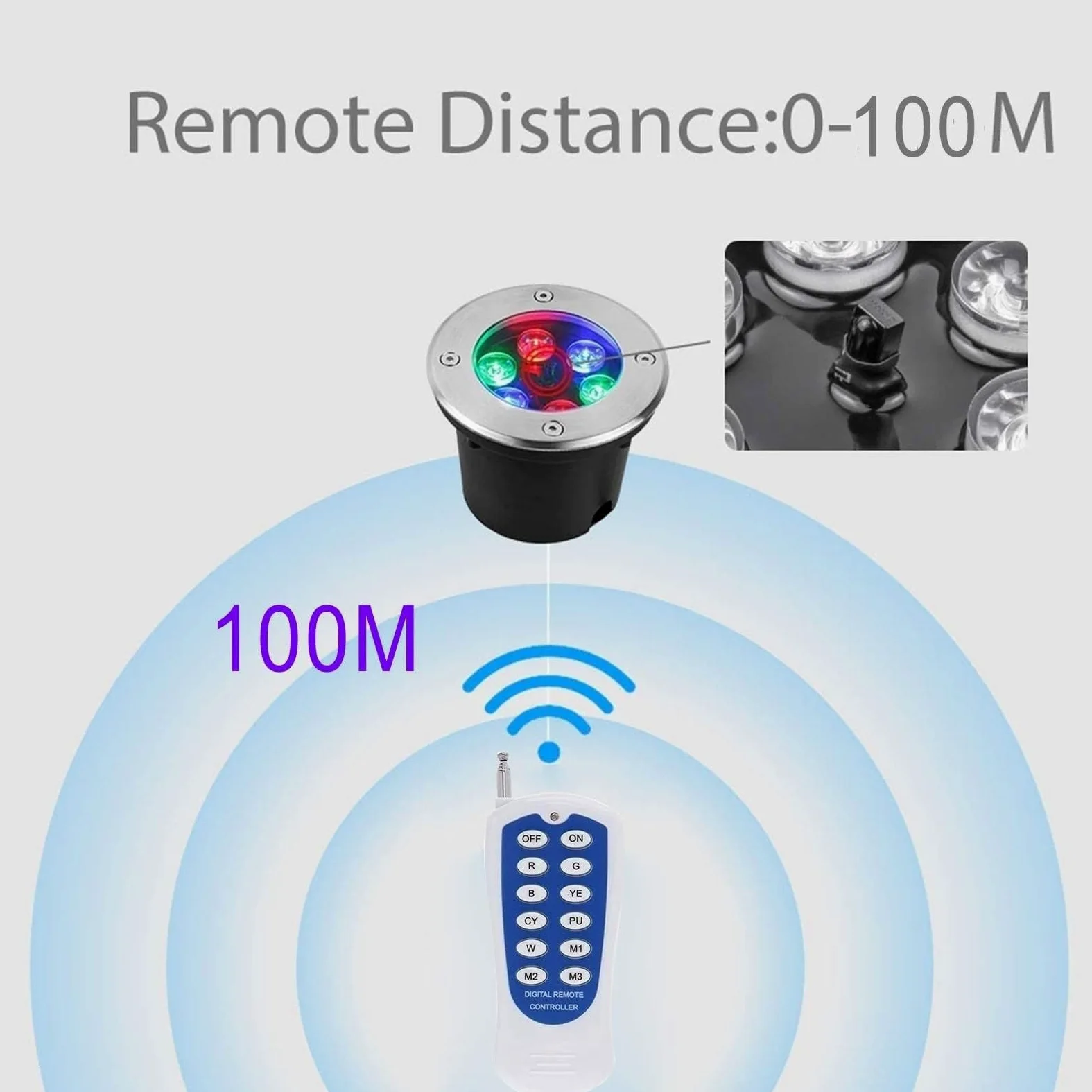 2PCS Faretto Subacqueo Incasso - RGB Faretti Per Piscina, Faretto Da Incasso Con Telecomando RF Impermeabile IP68, Faretto Da Giardino In Acciaio Inossidabile, Per Terrazza Con Laghetto(12V,3W)