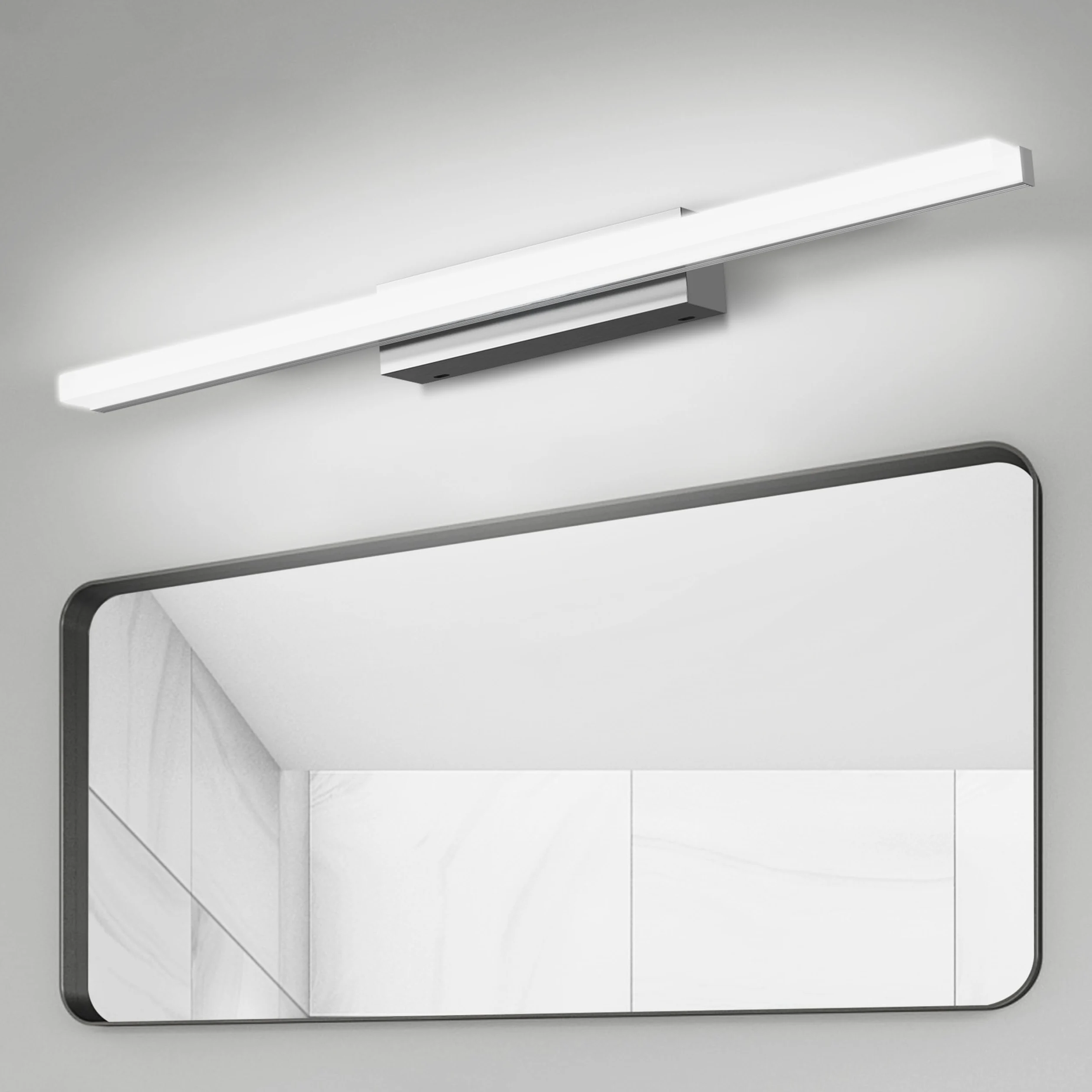 Luce Specchio Bagno Led, 60CM Luce per Specchio Bagno IP44 Freddo 6000K Led del, 10W luminosa Lampada Armadio Illuminazione Impermeabile Argento