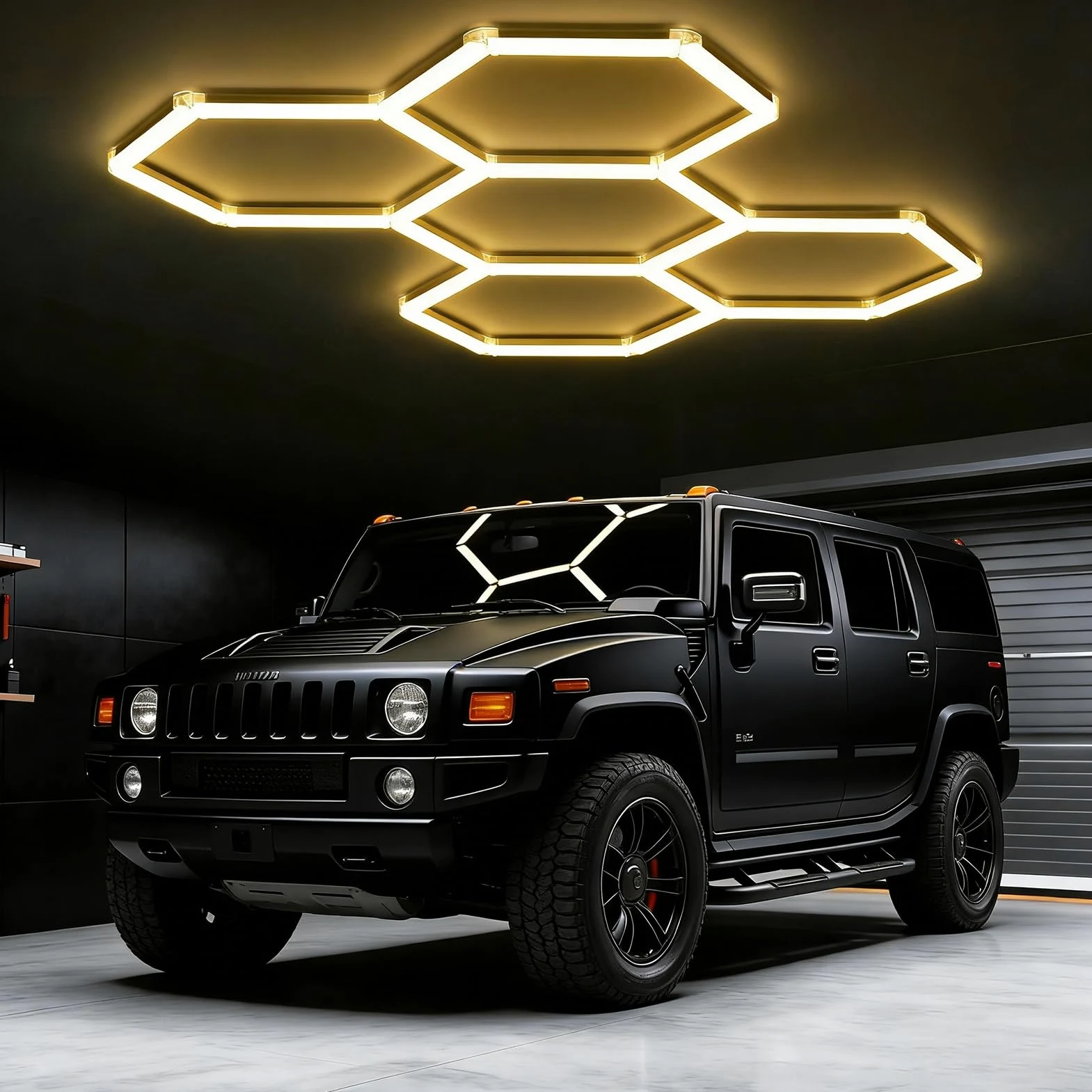 Lampada LED Esagonale per Garage,4500K Plafoniera Soffitto Collegabile, Illuminazione per Dettagli Auto, Autolavaggio, Negozio e Esposizione,4500k