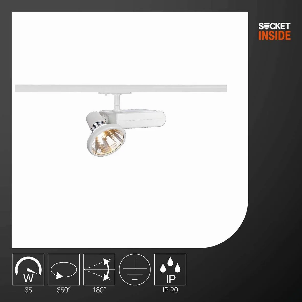 SLV faretto sistema monofase D-RECTION/faretto, spot LED, faretto a plafone, sistema a binari, illuminazione di interni / GU6,5 35W bianco