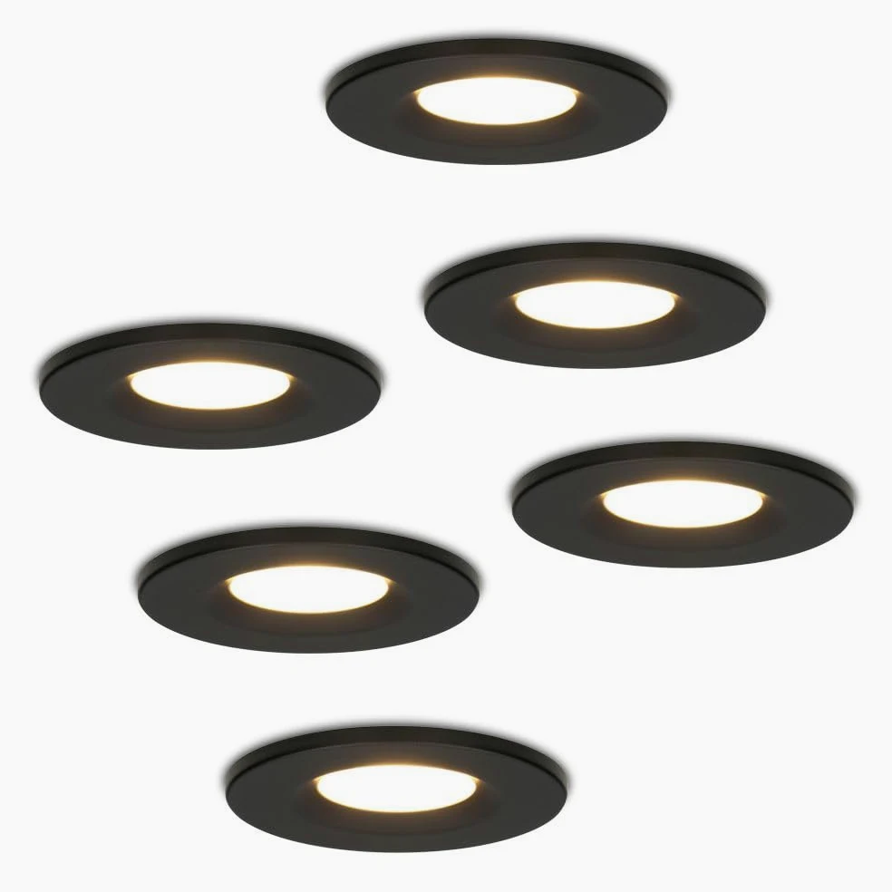 HOFTRONIC - 6 faretti LED Venezia piatti 45 mm nero 230 V – Impermeabile IP65 – 6 W 650 lumen – 2700 K extra bianco caldo – faretti dimmerabili per bagno, esterni, cucina, soggiorno