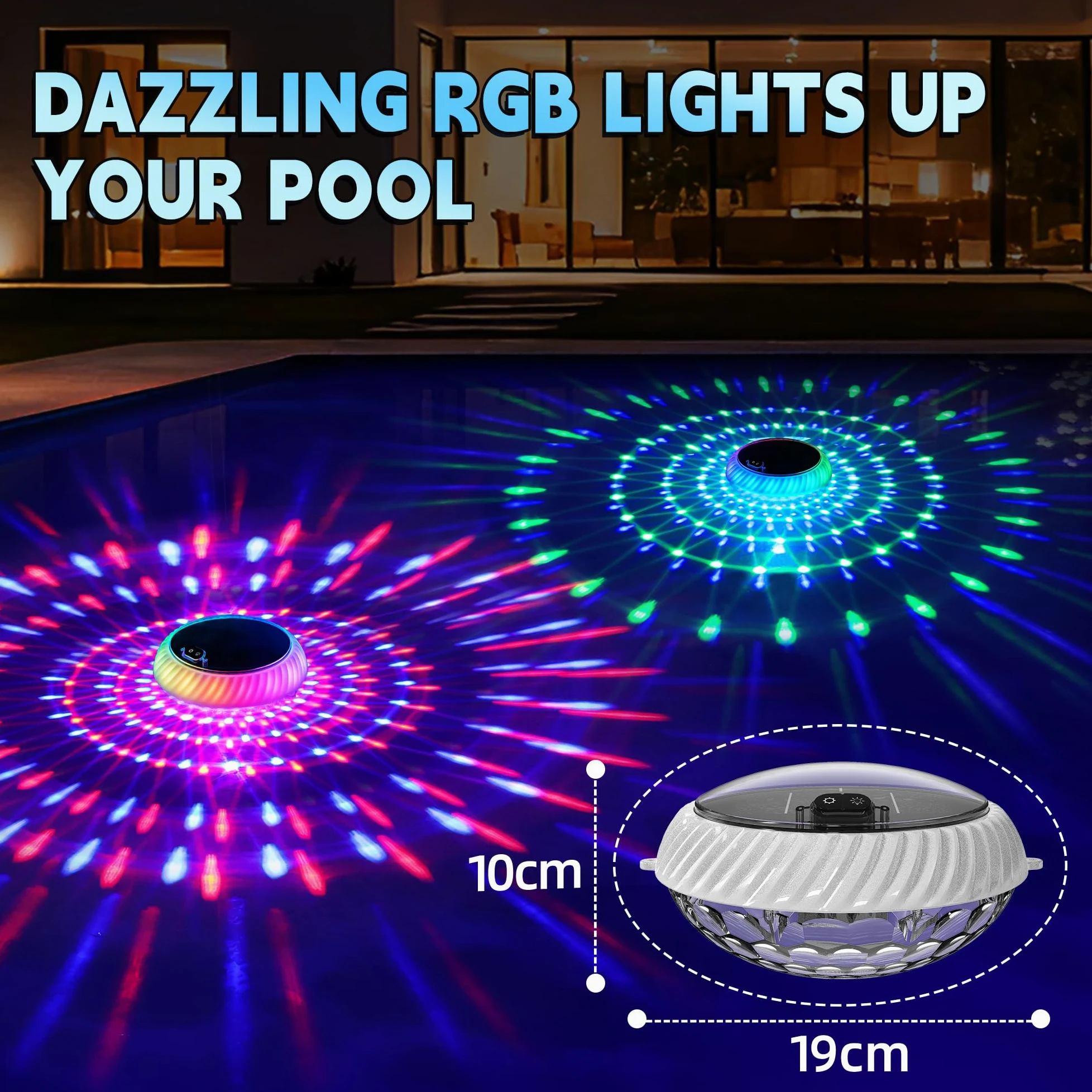 AearKing Luci Galleggianti per Piscina,Luce Piscina Solare con Telecomando,Luci Piscina RGB con Luminosi Dinamici,Luci Piscina IP68 Impermeabili,Luci Galleggianti LED per Piscina, Laghetti - 2 Pezzi