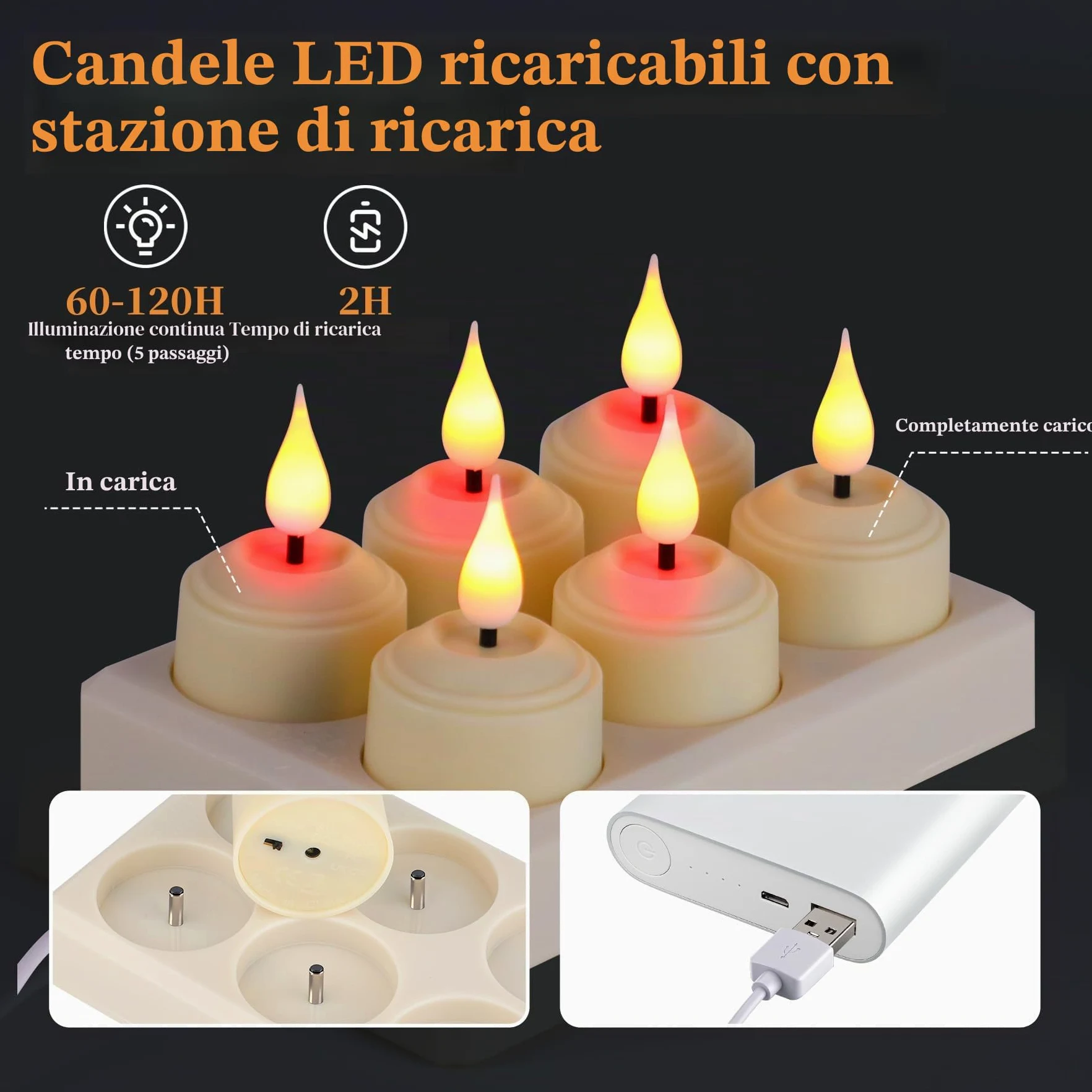 Forever Speed 12 Pezzi Candele LED Ricaricabili con Stazione di Ricarica e Telecomando, Lumini LED Elettriche Flameless Candele per Decorazione per Feste, Matrimonio, Regali