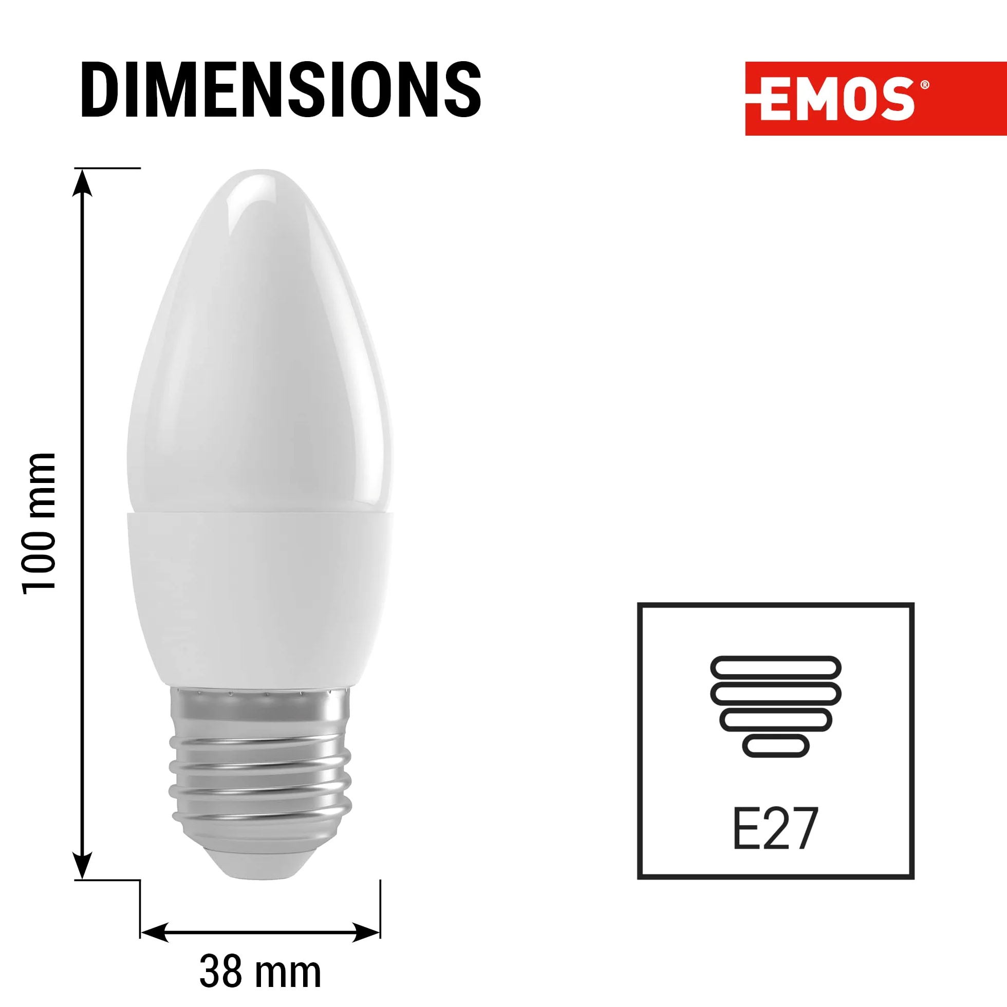 Emos * Model A +, lampadina a LED Candle 6 W E14 bianco caldo, vetro, 6 Watts, E27, trasparente, 3,8 x 3,8 x 13 cm